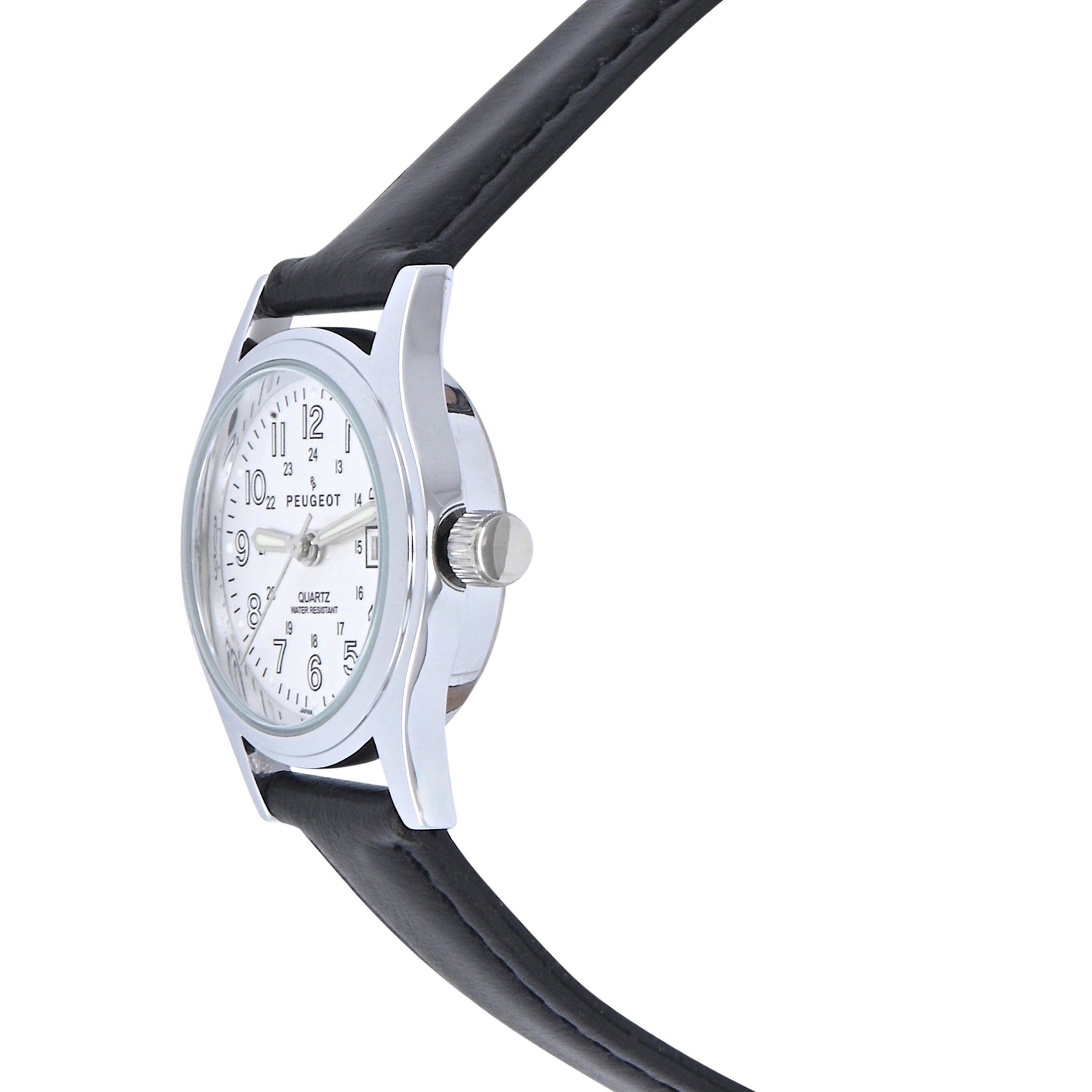 Peugeot Women’s Silver Dial Nurses Sport Calendar Wristwatch Easy Reader with Black Band