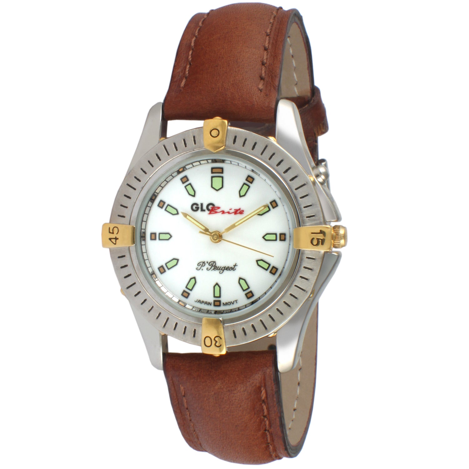 Womens Round 35mm Glow In The Dark Watch with Brown Leather Band