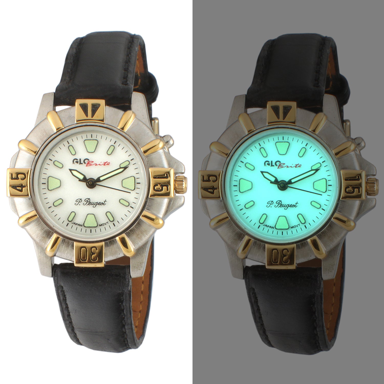 Womens Round 30mm Glow In The Dark Watch with Black Leather Band