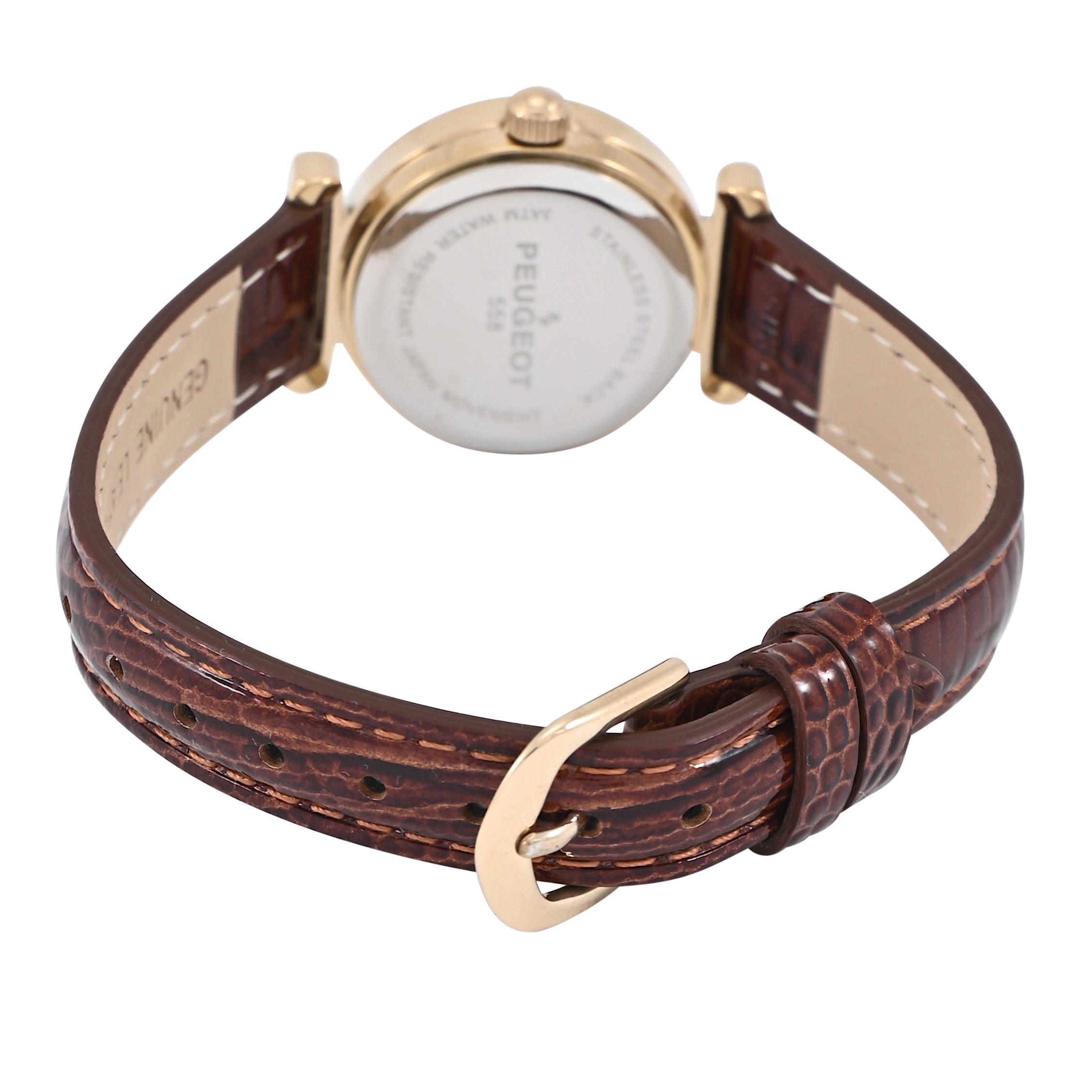 Women's Petite 14K Gold-Plated 25mm Sun-Moon Watch with Brown Glossy Leather Strap