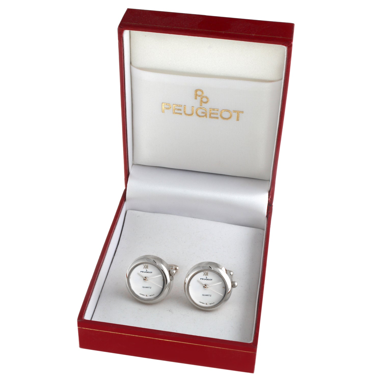 Men's Silver - White Real Working Time Cufflinks