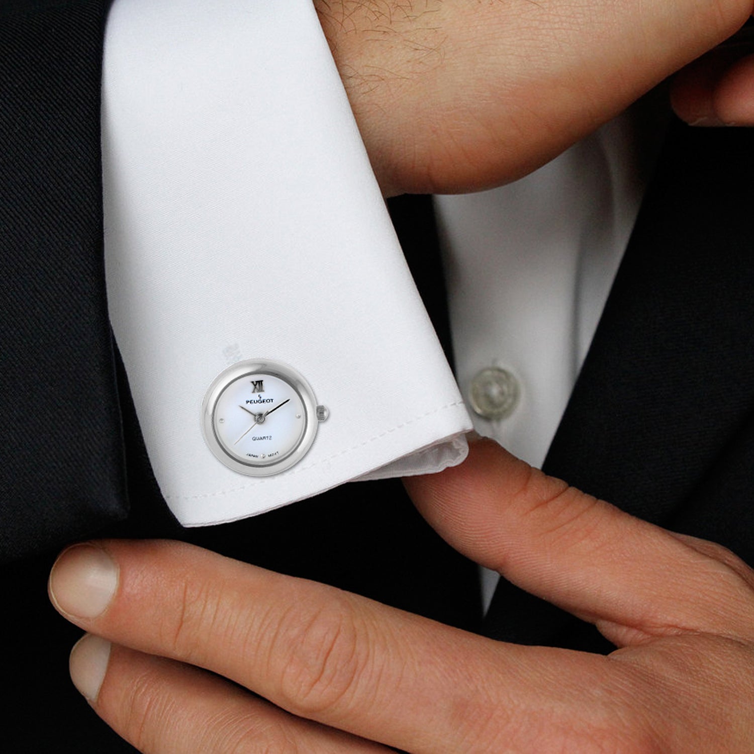Men's Silver - White Real Working Time Cufflinks