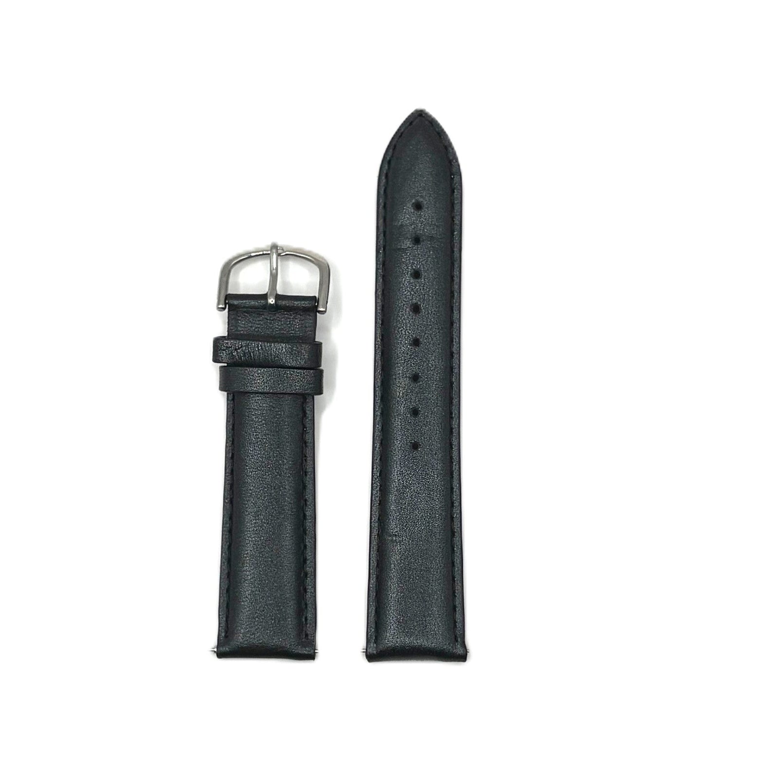 Women's Black Smooth Leather Strap- Silver Buckle | 20MM