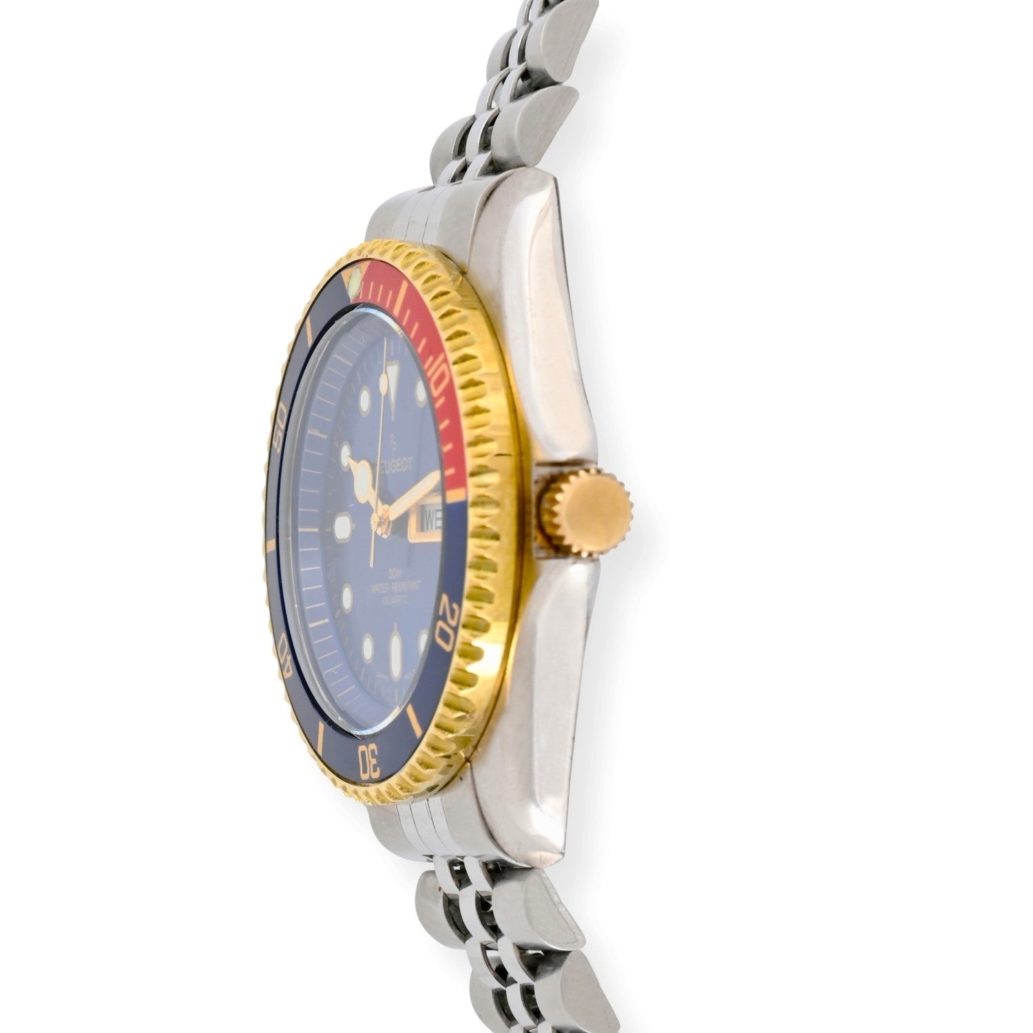 Men's Round 40mm Day-Date Rotating Bezel Watch with Stainless Steel Bracelet