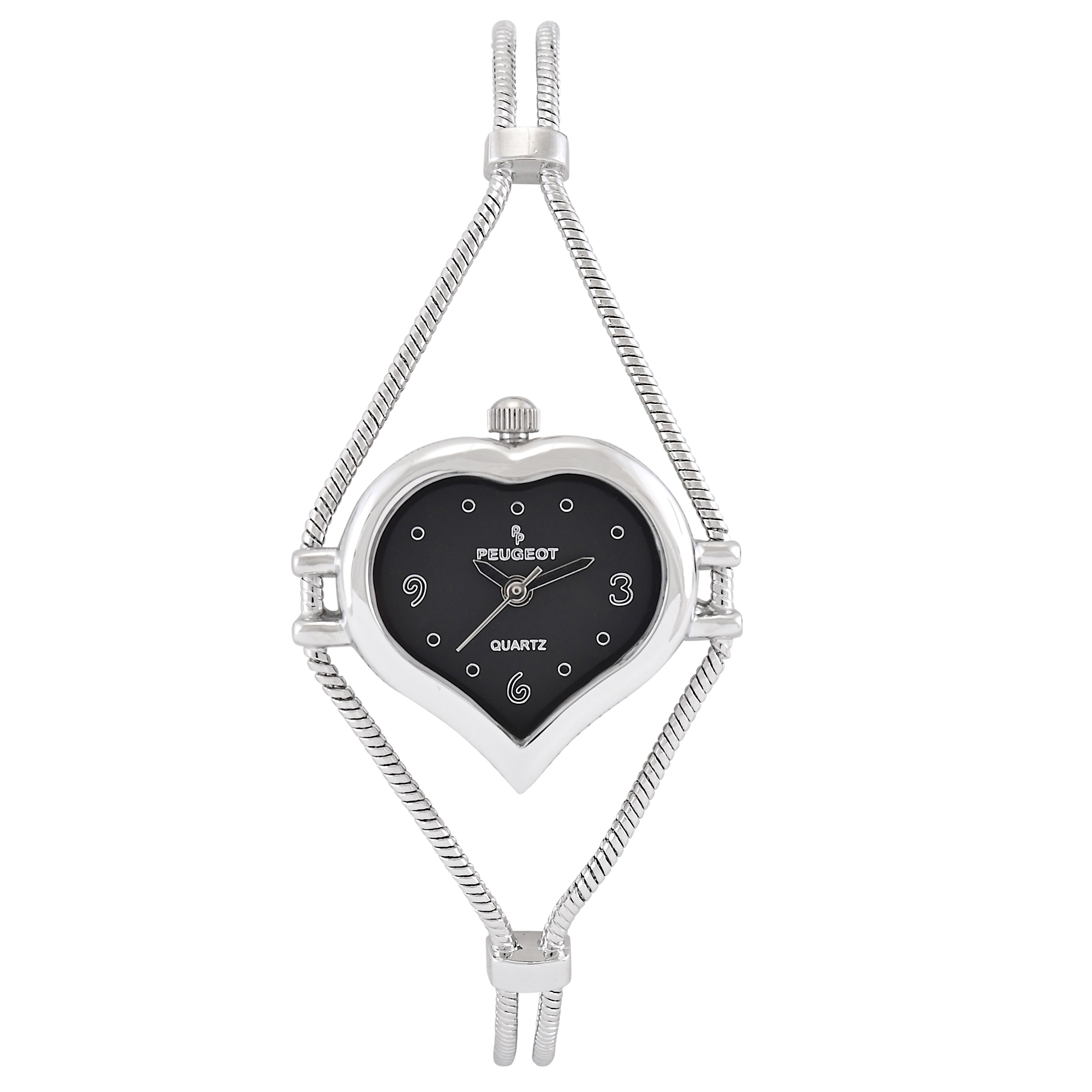 Womens Silver Heart Shape Wire Watch with Black dial
