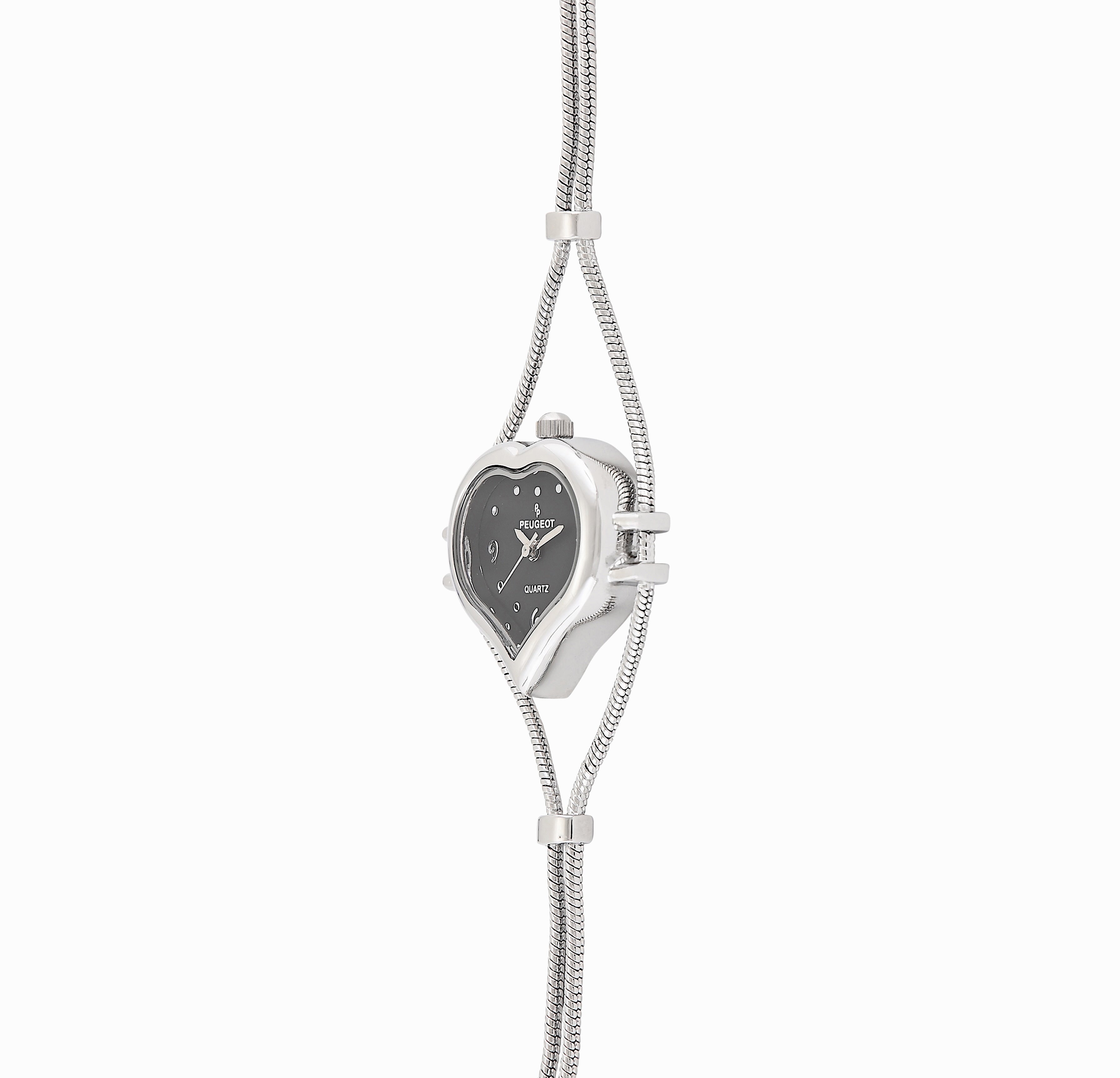 Womens Silver Heart Shape Wire Watch with Black dial