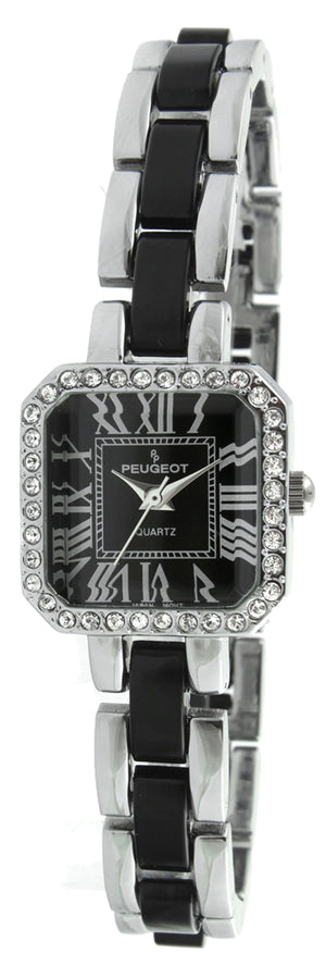 Womens Crystal Accented Square Silver-Tone Acrylic Link Watch