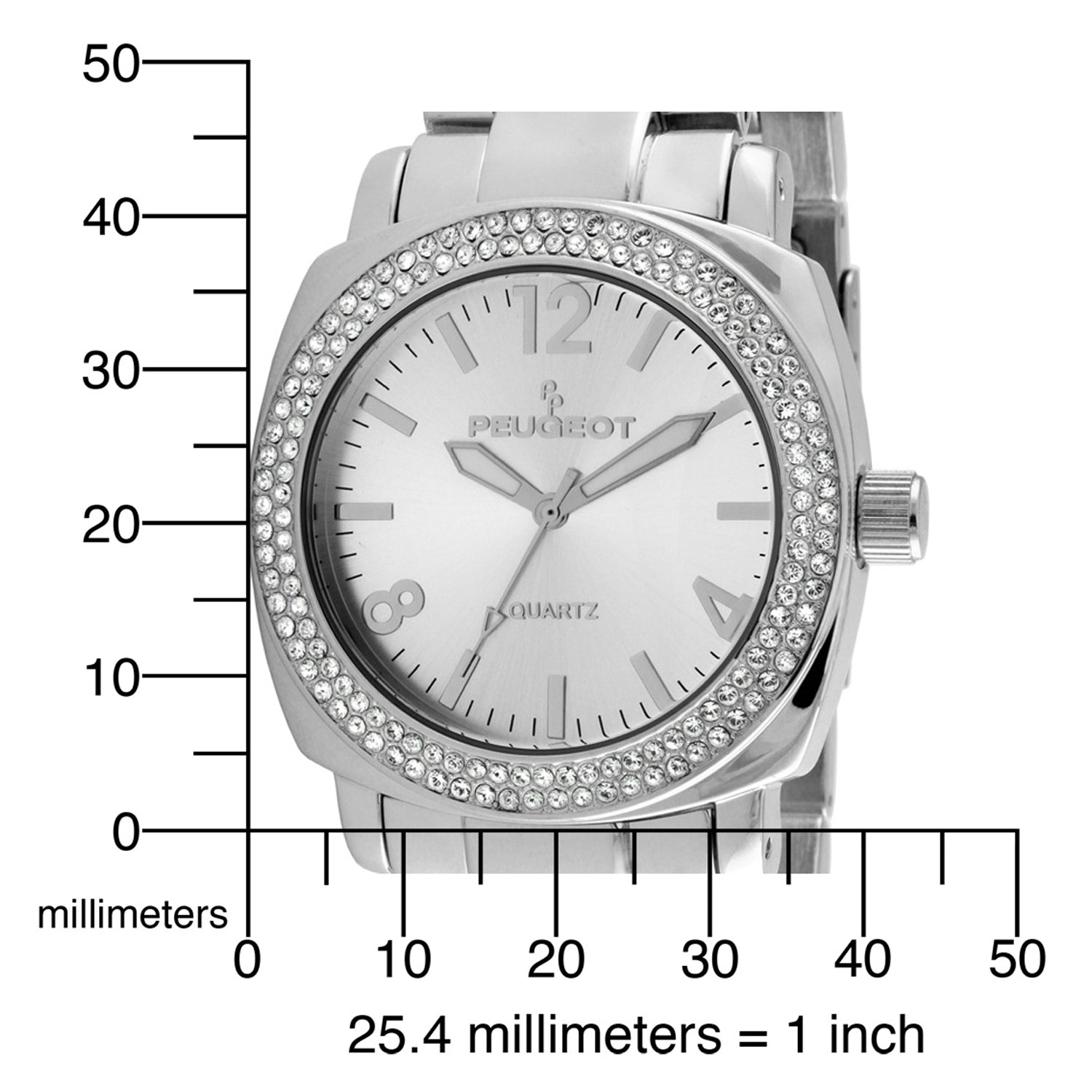 Women's 40mm Silver Boyfriend Bracelet Watch with Crystal Bezel