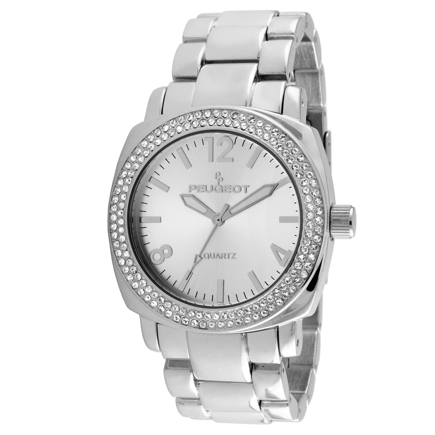 Women's 40mm Silver Boyfriend Bracelet Watch with Crystal Bezel