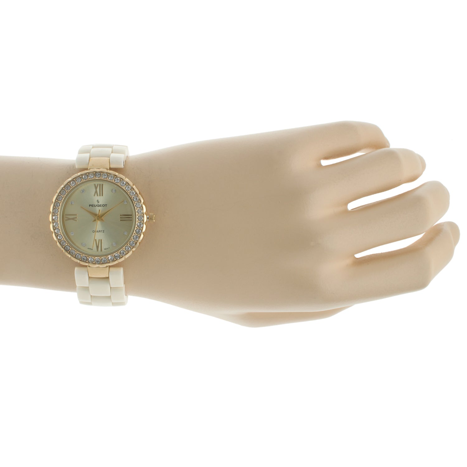 Women's Cream Ceramic Watch 35mm Crystal Bezel