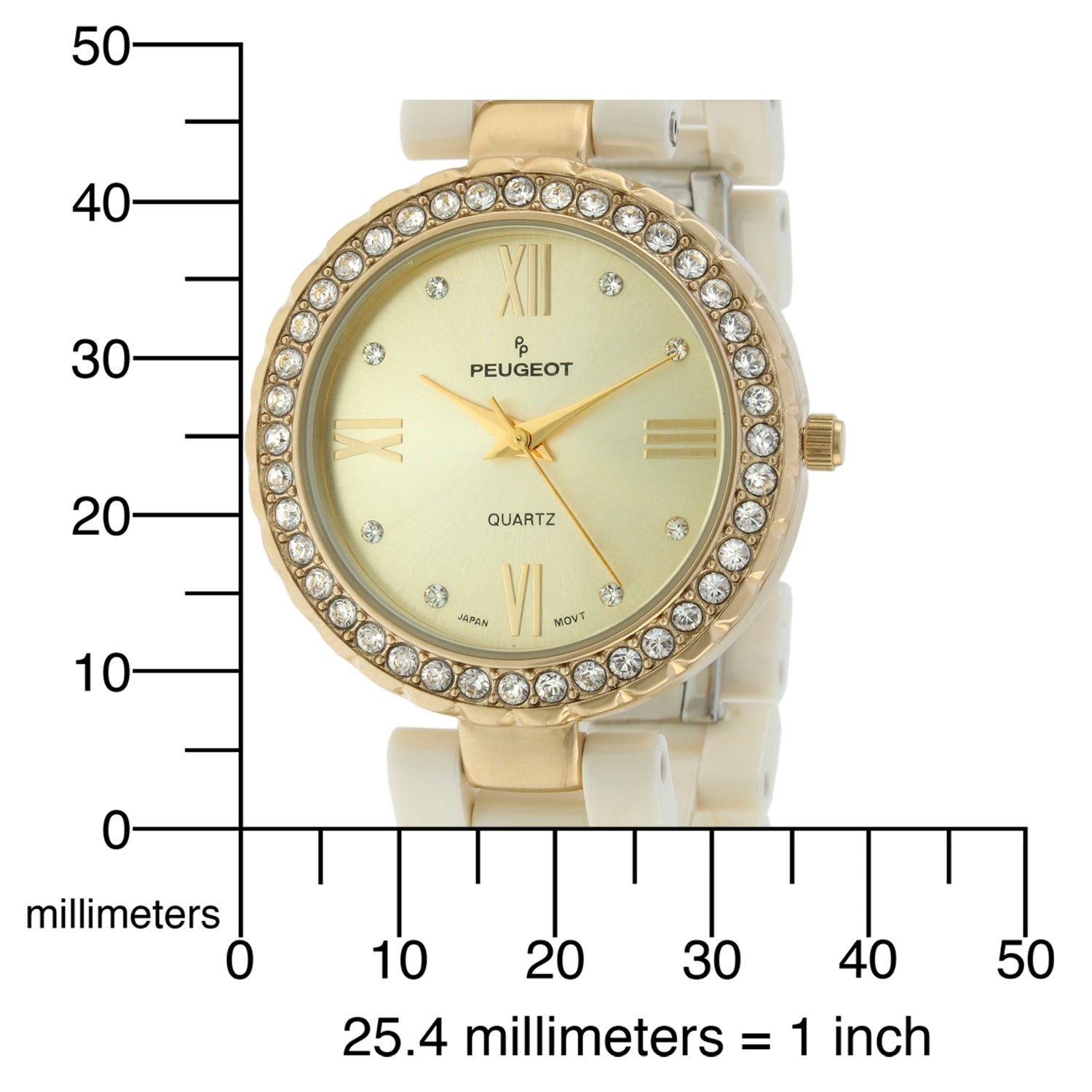 Women's Cream Ceramic Watch 35mm Crystal Bezel