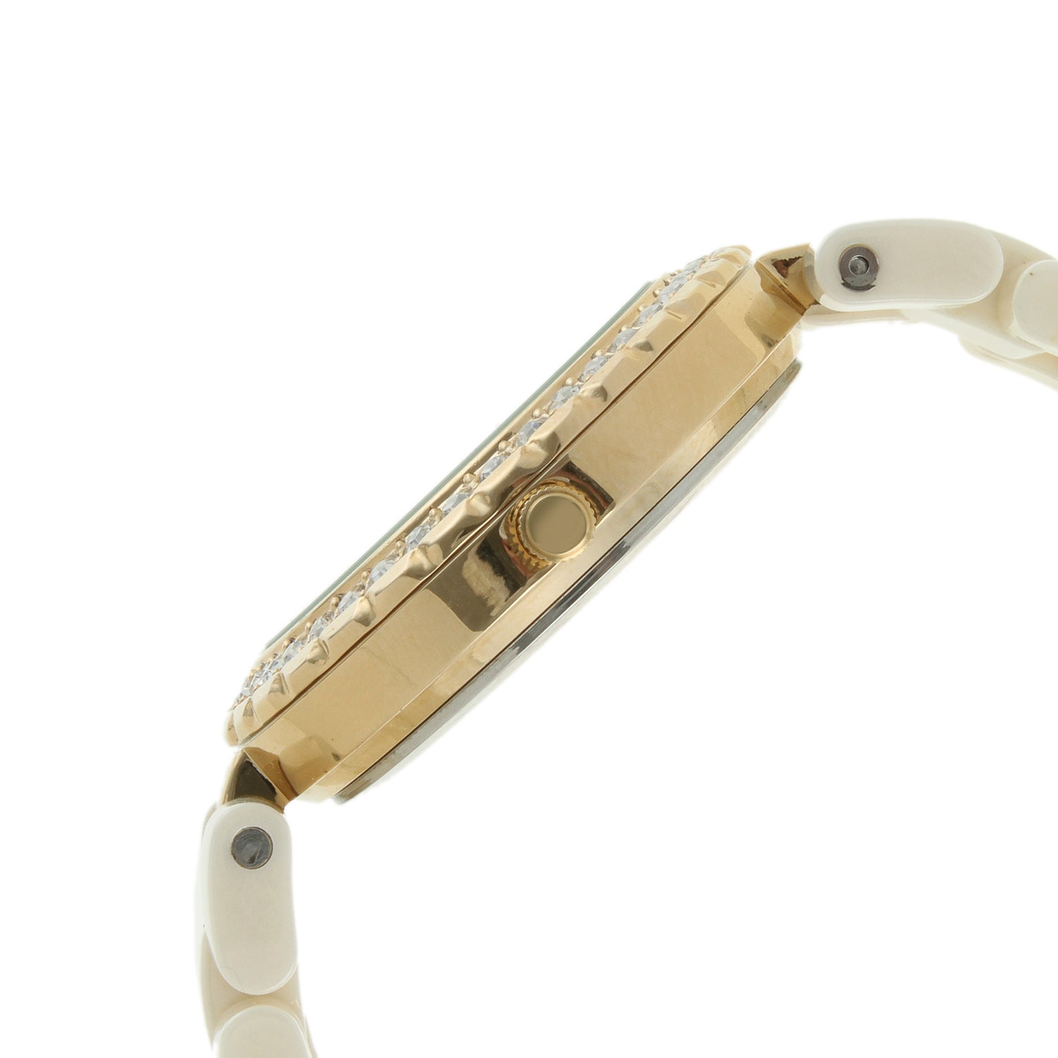 Women's Cream Ceramic Watch 35mm Crystal Bezel