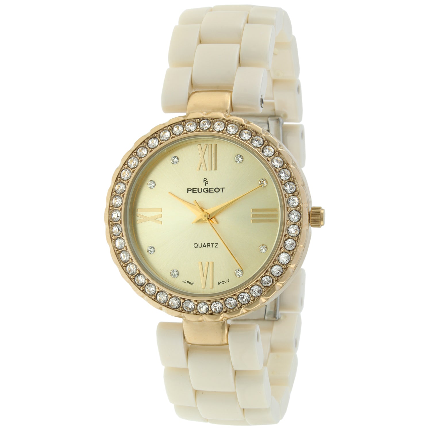 Women's Cream Ceramic Watch 35mm Crystal Bezel