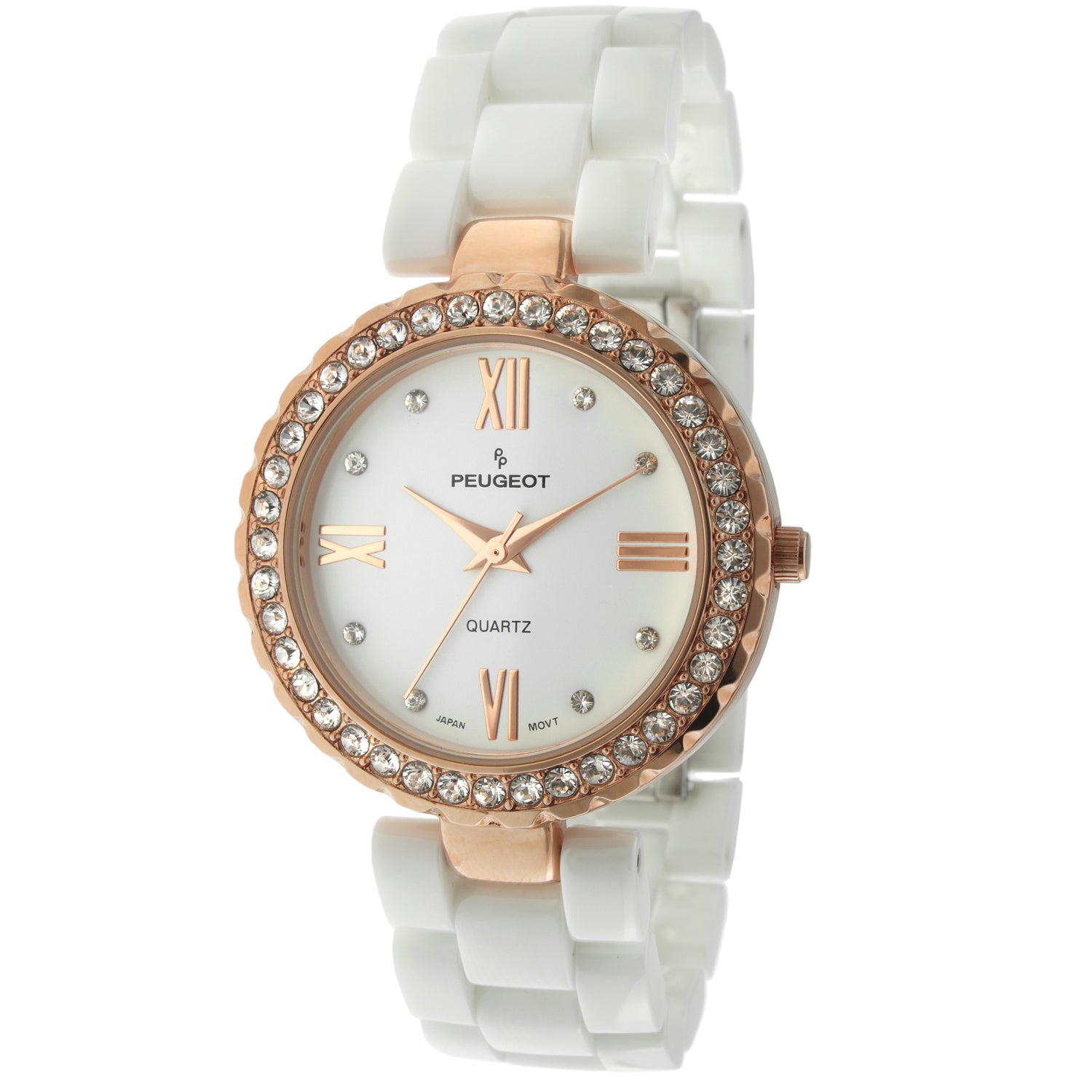 Women's White Ceramic Watch 34mm Crystal Bezel