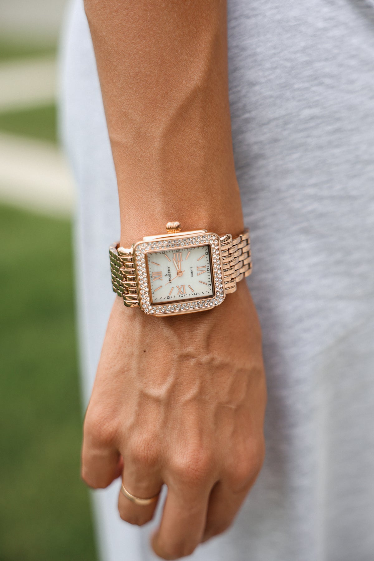 Women's 36X30mm Rose Gold Tank Bracelet Watch Panther Link Bracelet