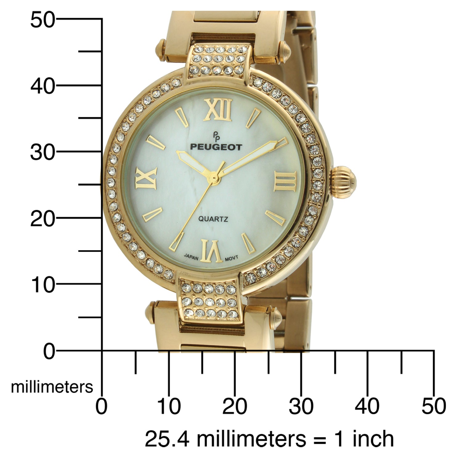 Women 38mm Gold Plated Bracelet Watch With Crystal Bezel