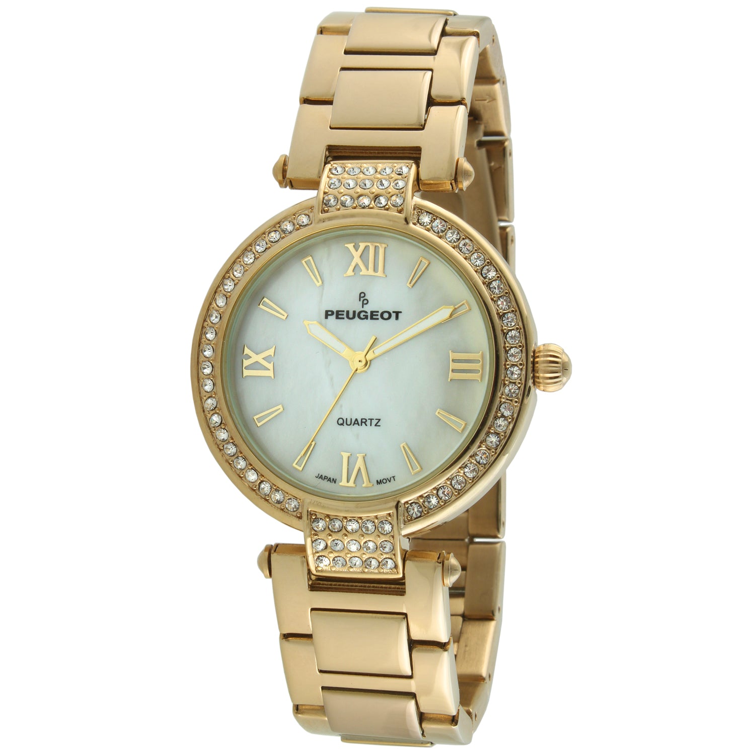 Women 38mm Gold Plated Bracelet Watch With Crystal Bezel