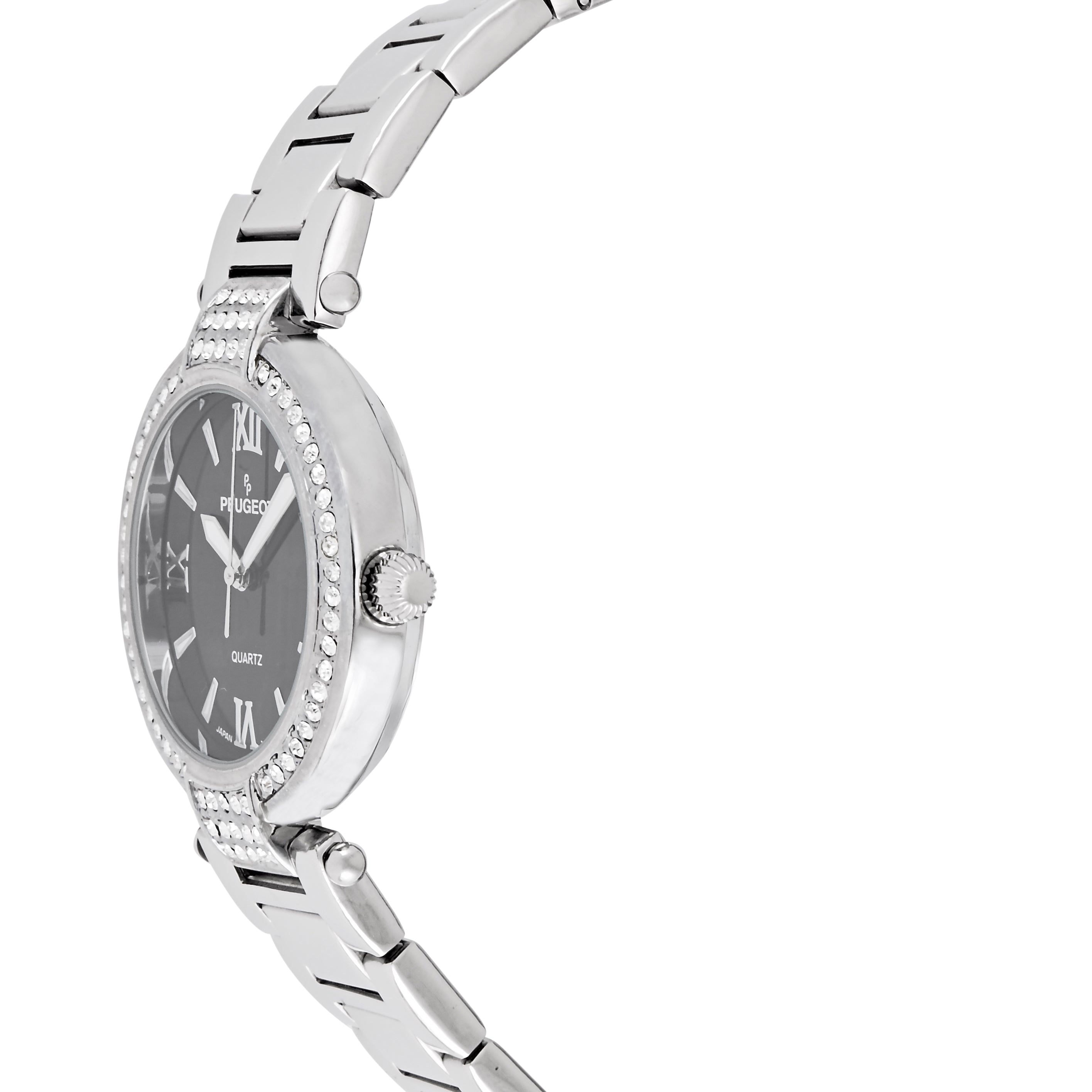 Women 38mm Silver Bracelet Watch Black Dial With Crystal Bezel