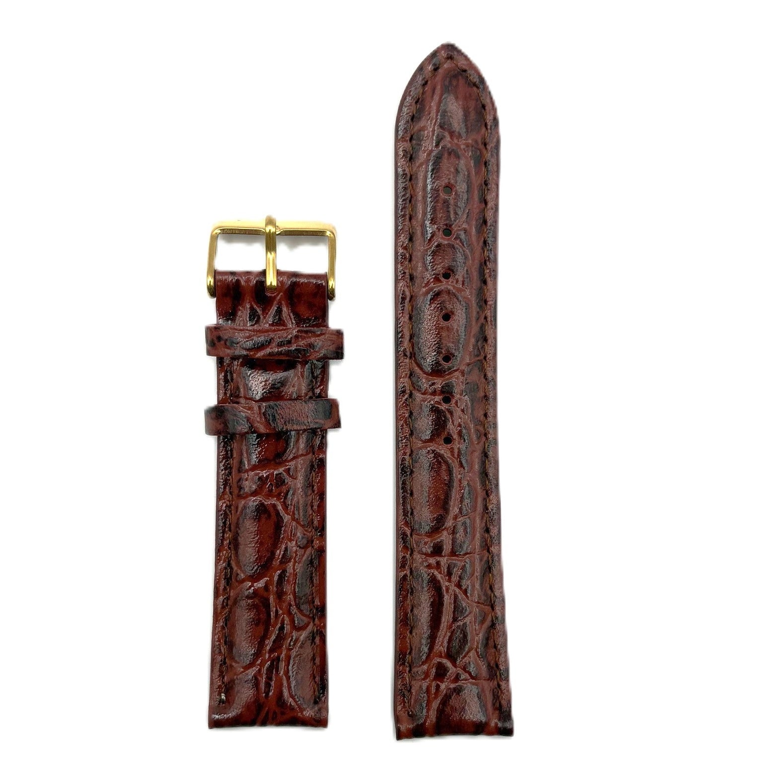 Men's Glossy Brown Lizard Embossed Leather Strap- Gold Buckle | 20MM