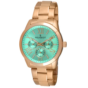 Women's Multi-Function Rose Gold Bracelet Watch with Turquoise Dial