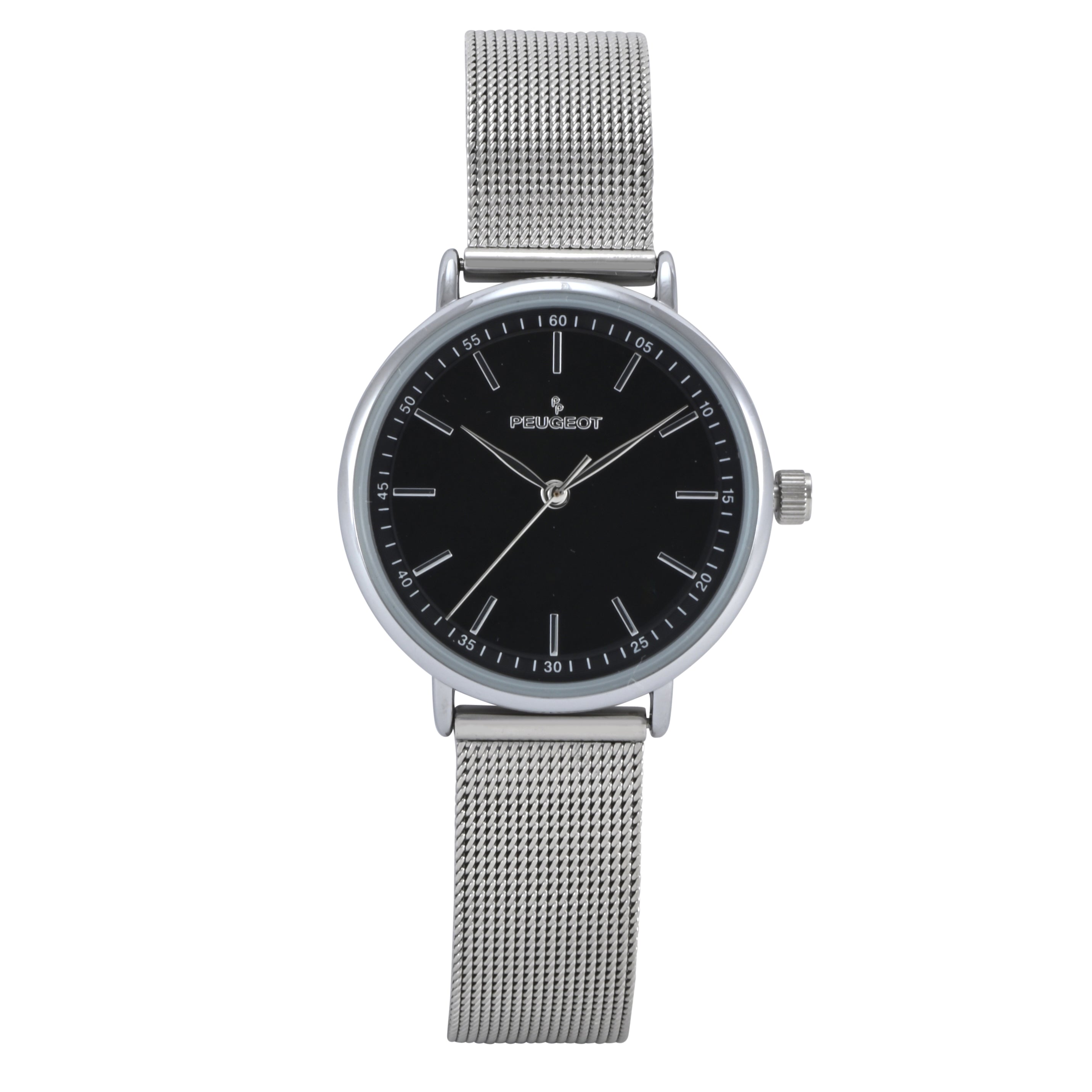 Women's 30mm Black Sleek Stainless Steel Mesh Band Watch