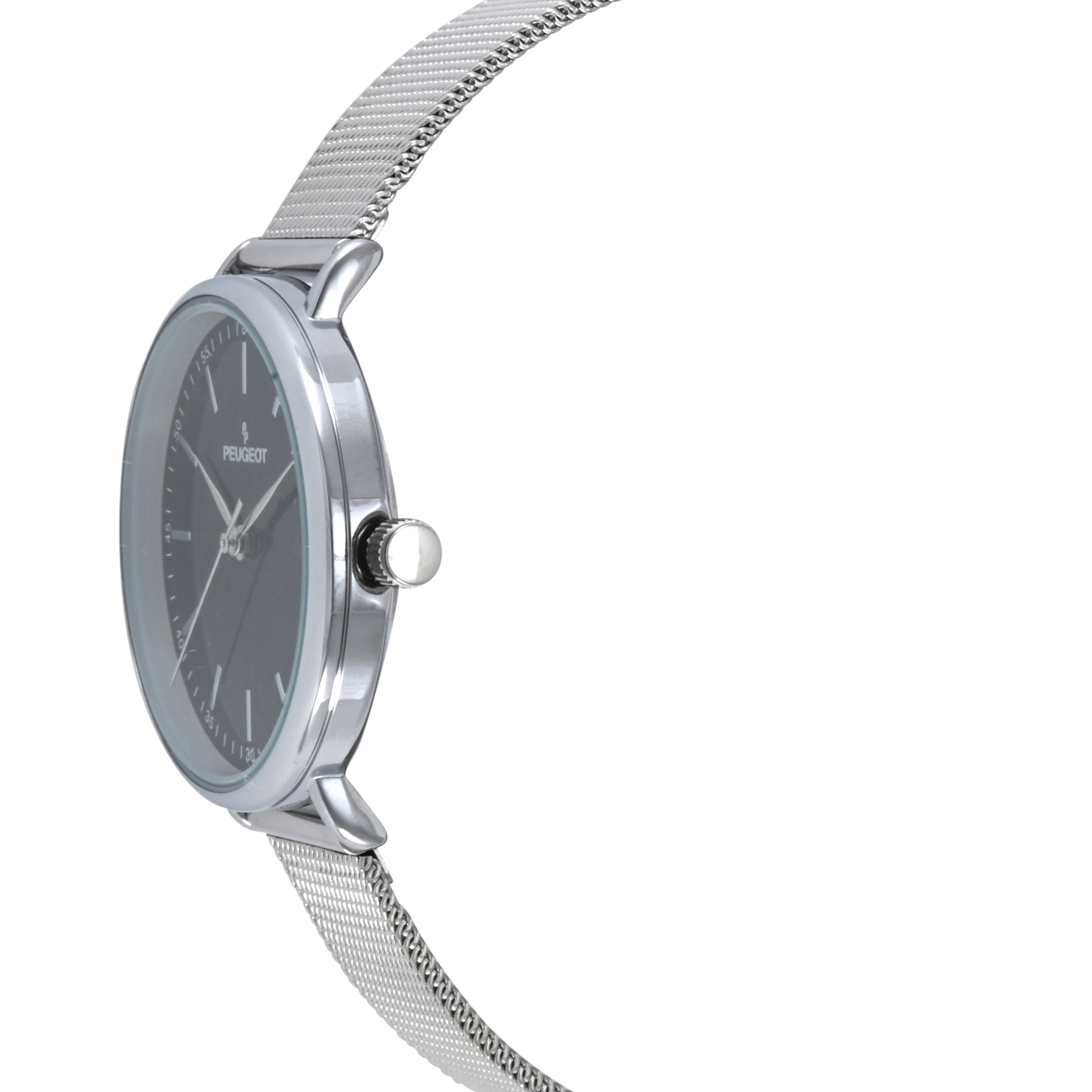 Women's 30mm Black Sleek Stainless Steel Mesh Band Watch