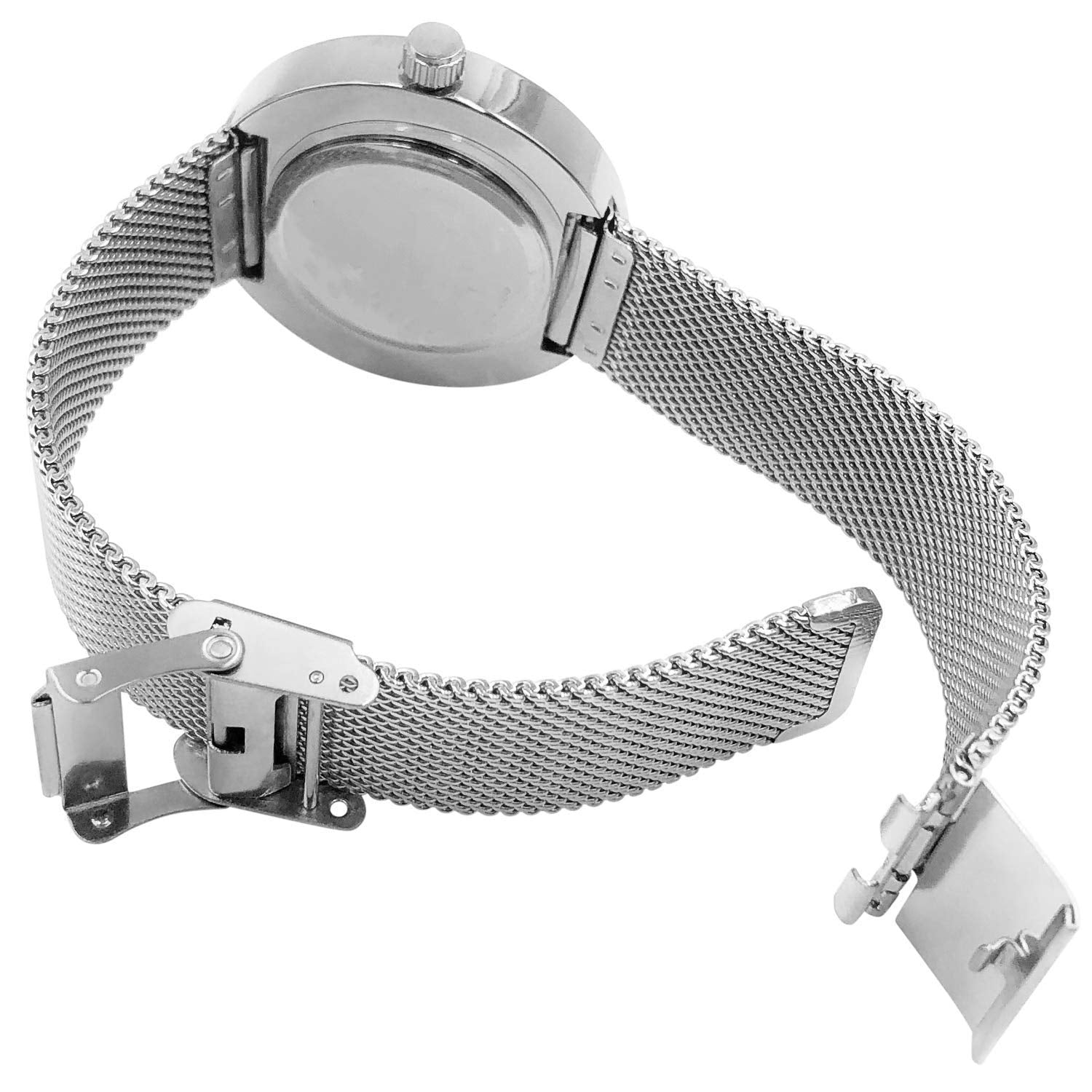 Women's Silver Watch 32mm Floating Crystals Dial with Mesh Band