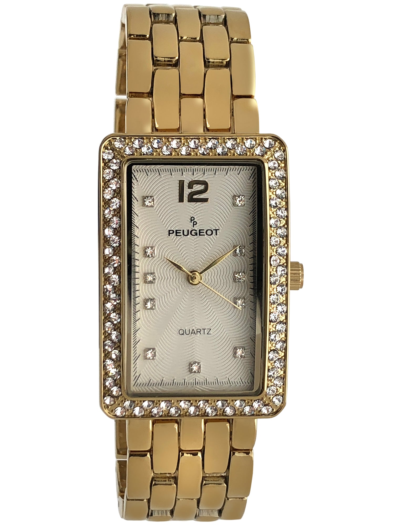 Women Gold Bracelet Watch Set Crystal Bezel with Jeweled Bangle