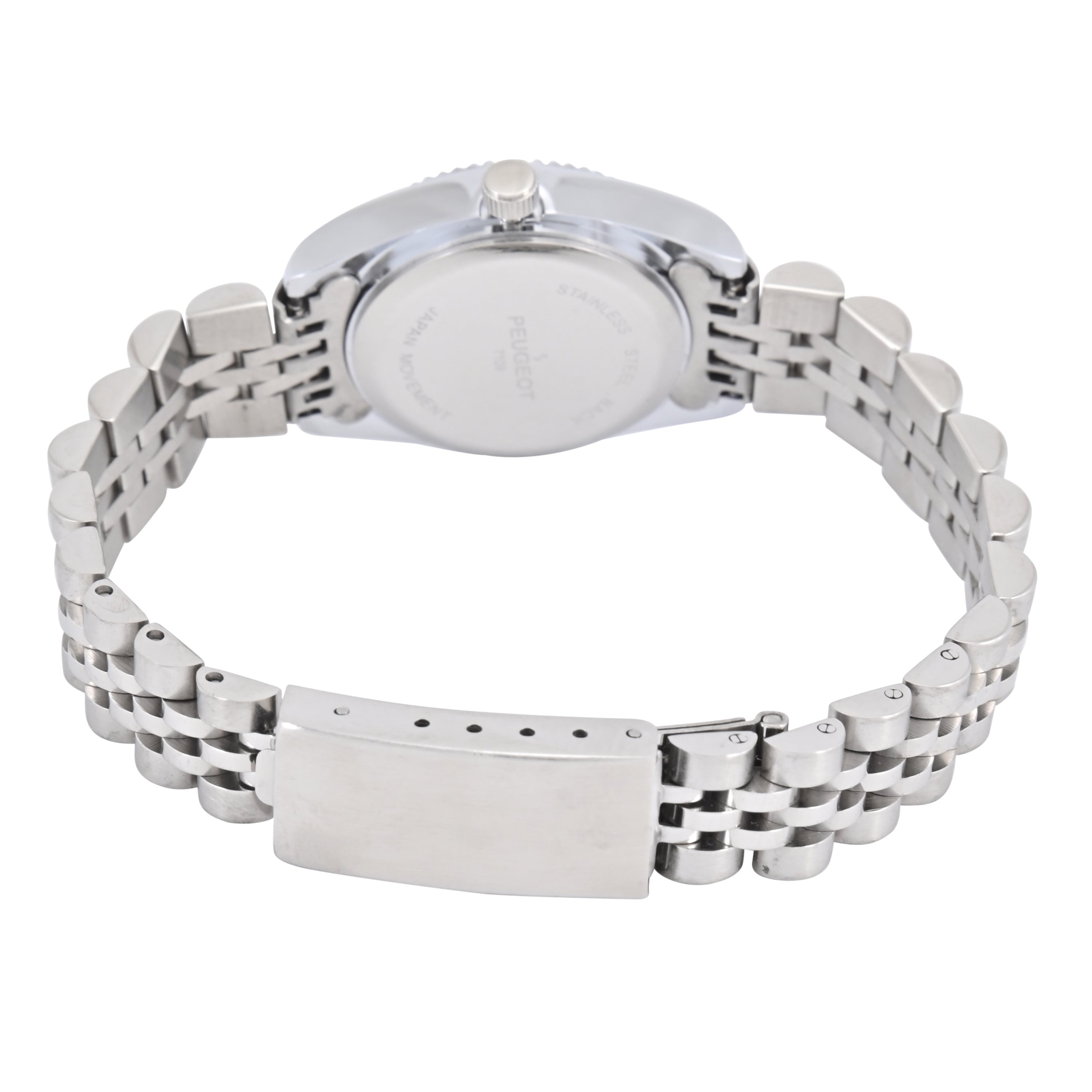 Women's Silver-Tone 26mm Fluted Bezel Steel Bracelet Watch with Blue Dial