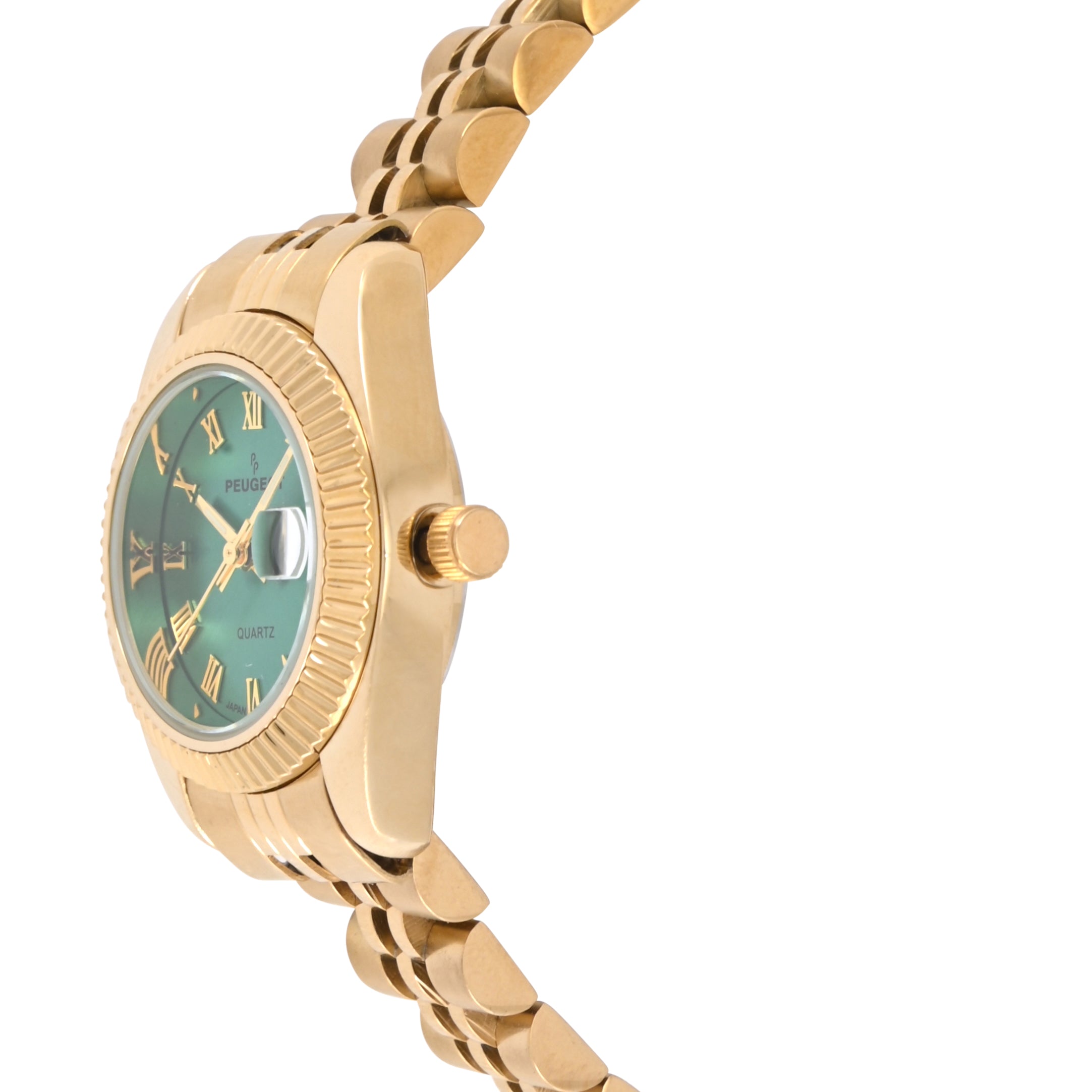 Women's Gold-Tone 26mm Fluted Bezel Steel Bracelet Watch with Green Dial