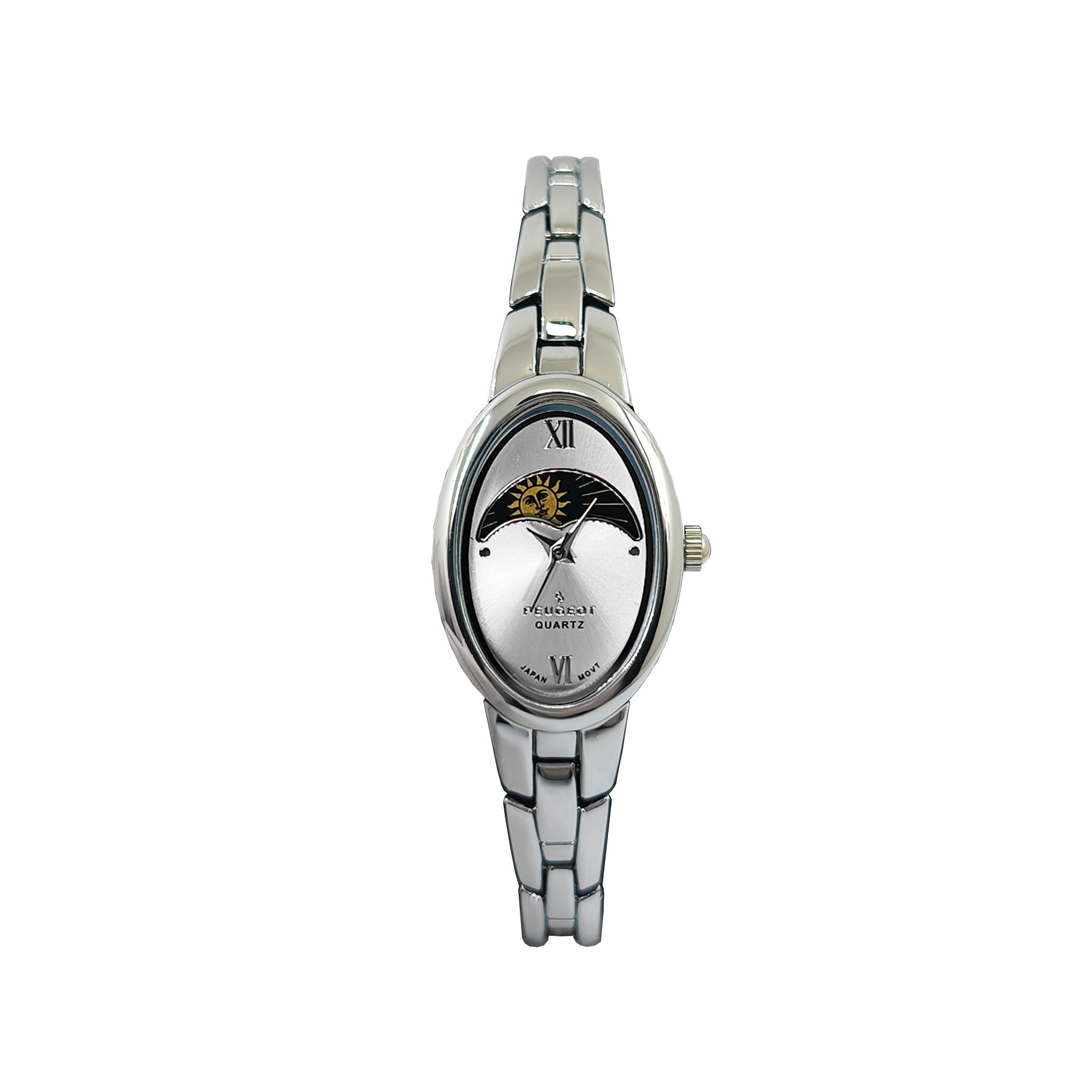 Women's Silver 30x25mm Sun Moon Dial Link Bracelet Watch