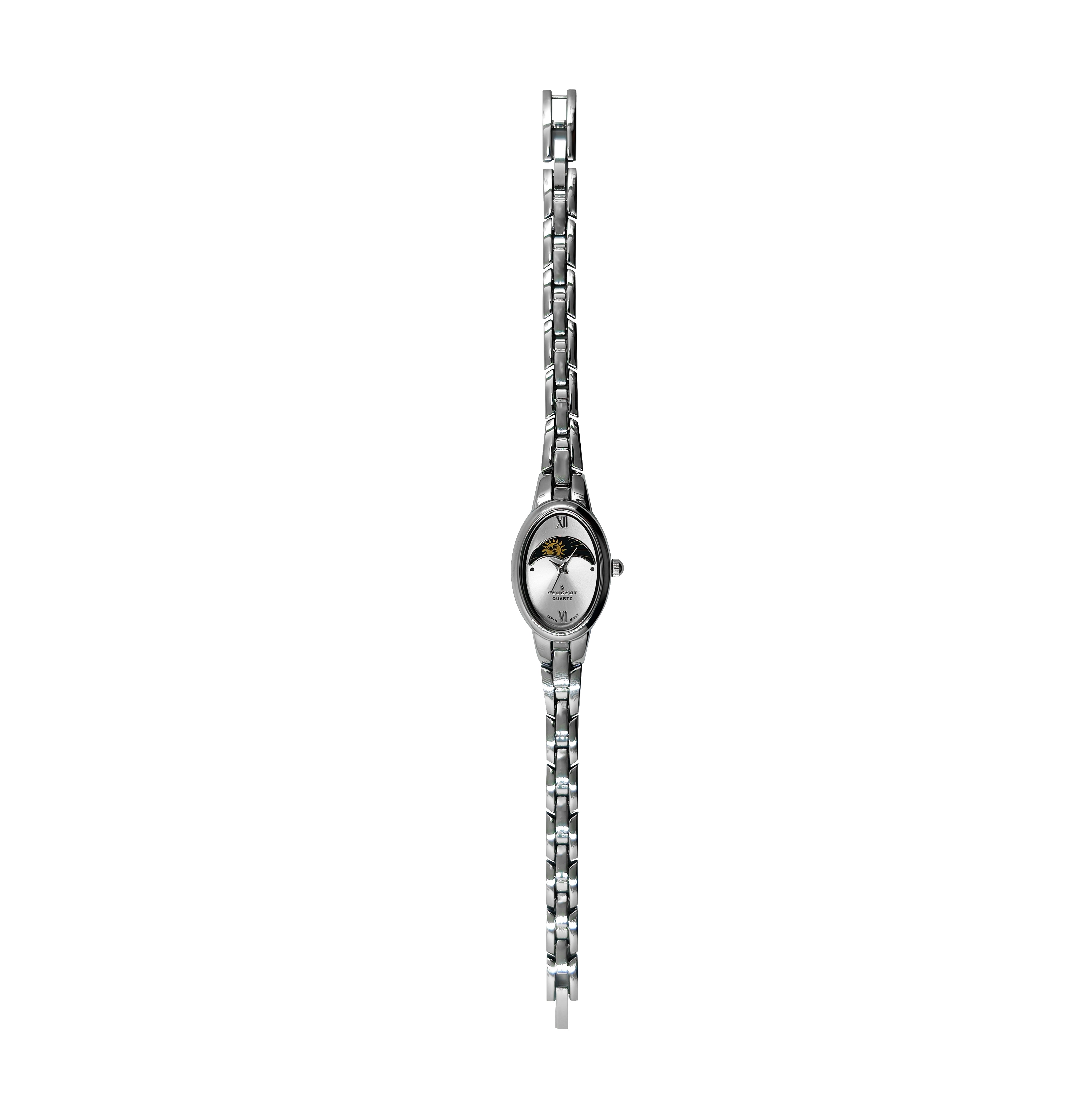 Women's Silver 30x25mm Sun Moon Dial Link Bracelet Watch
