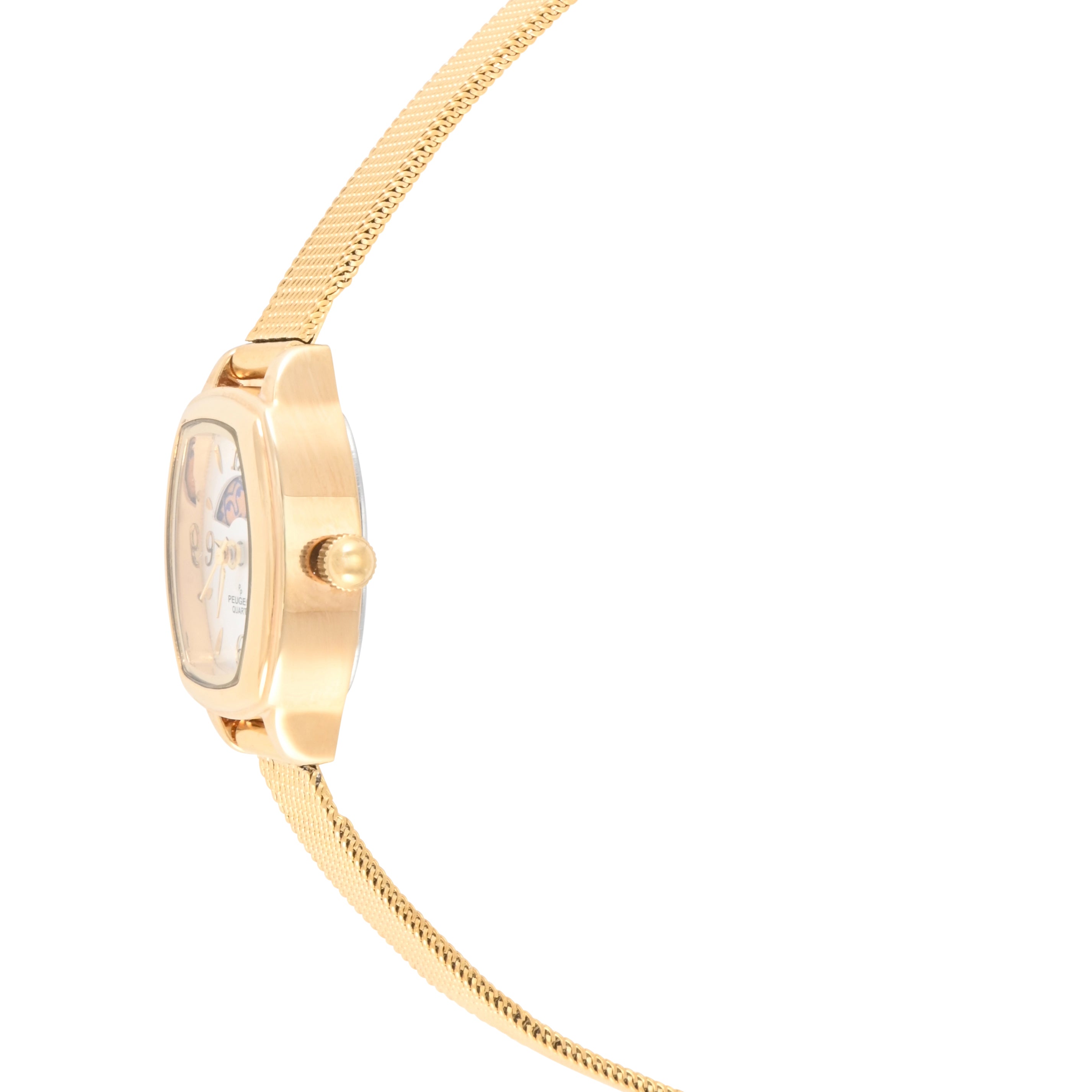 Women White Dial Gold Moon Phase Watch 30x20mm Mesh Bracelet