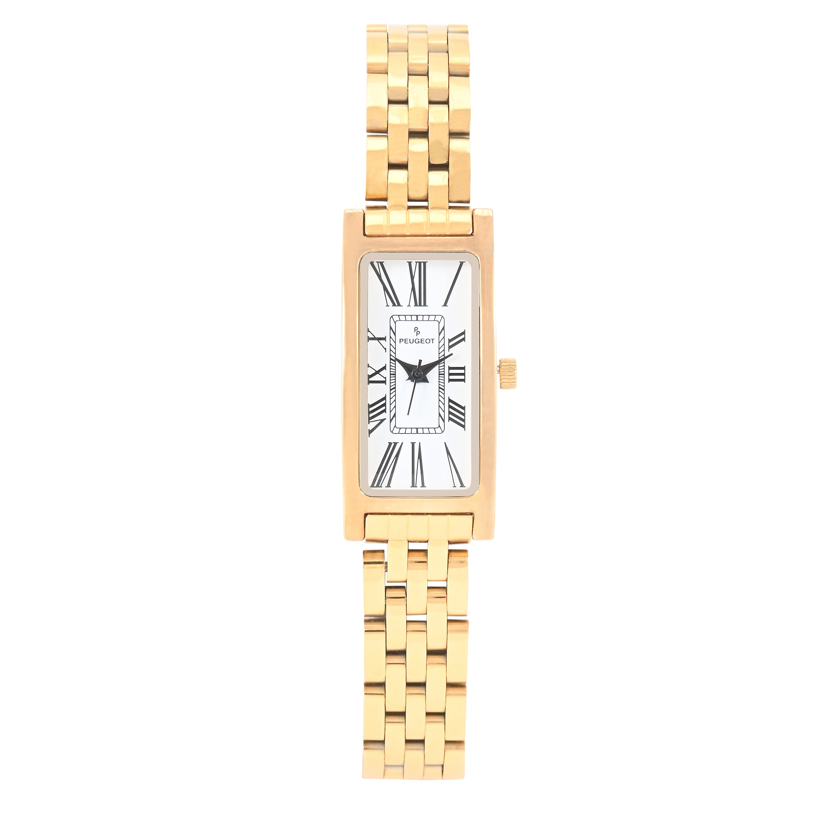Women's 35x18mm 14K Gold-Plated Rectangular Roman Numeral Stainless Steel Watch