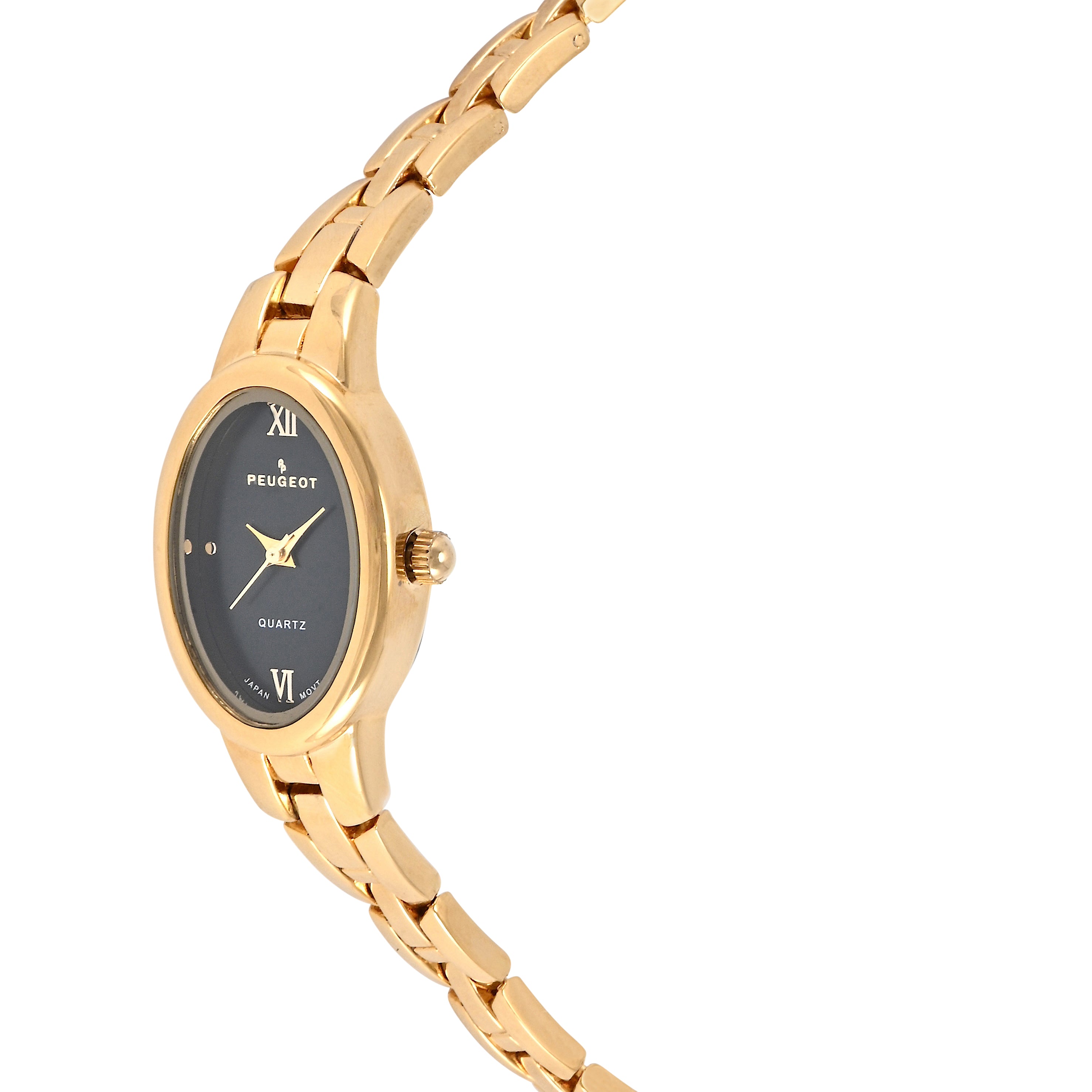 Women's 14K Gold-Plated Black Dial 30x25mm Oval Dial Link Bracelet Watch