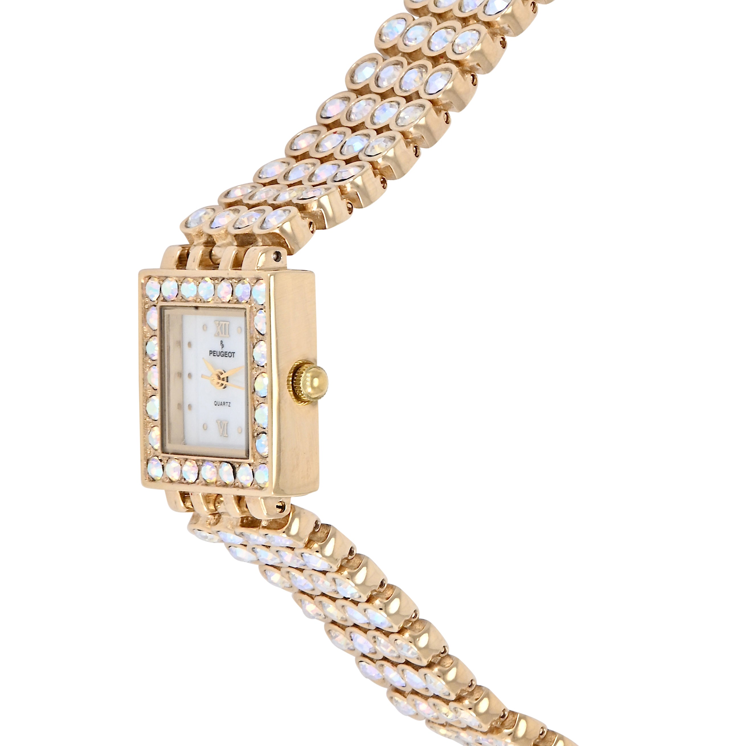 Women's 14K Gold-Plated Jeweled Watch with Four Strands of Genuine Swarovski Crystals