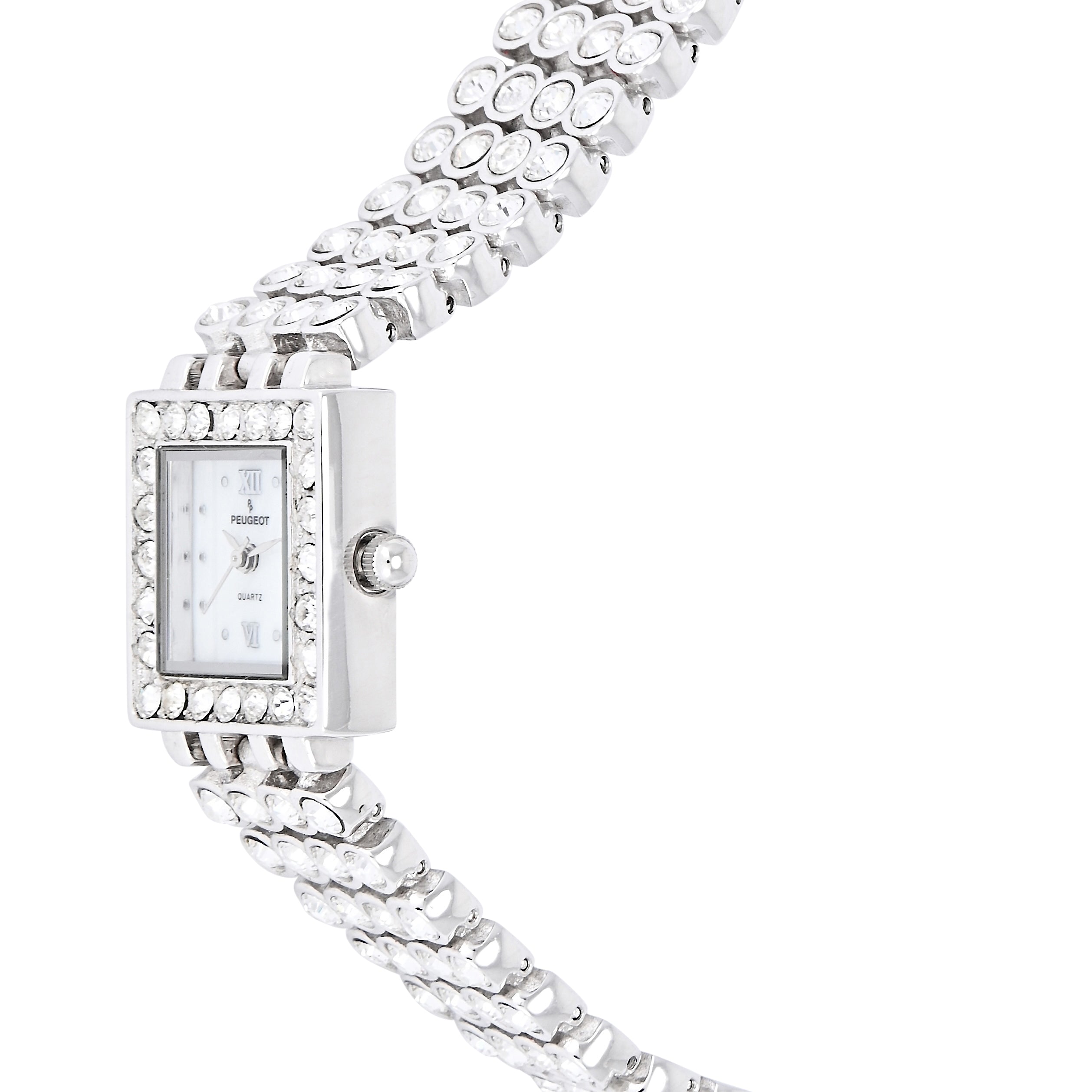 Women's Silver Jeweled Watch with Four Strands of Genuine Swarovski Crystals