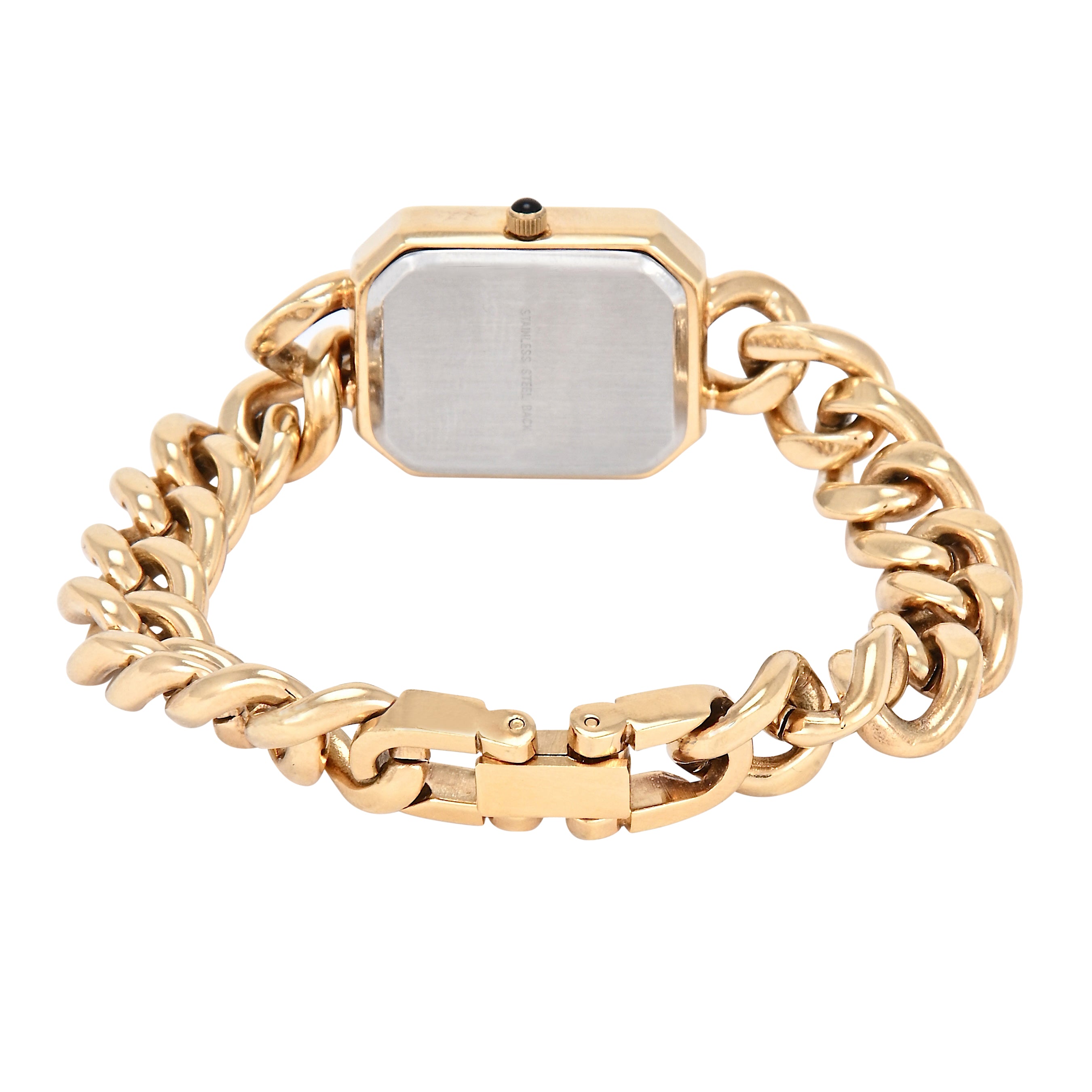 Women's 14K Gold-Plated Rectangular Black Dial Link Bracelet Watch