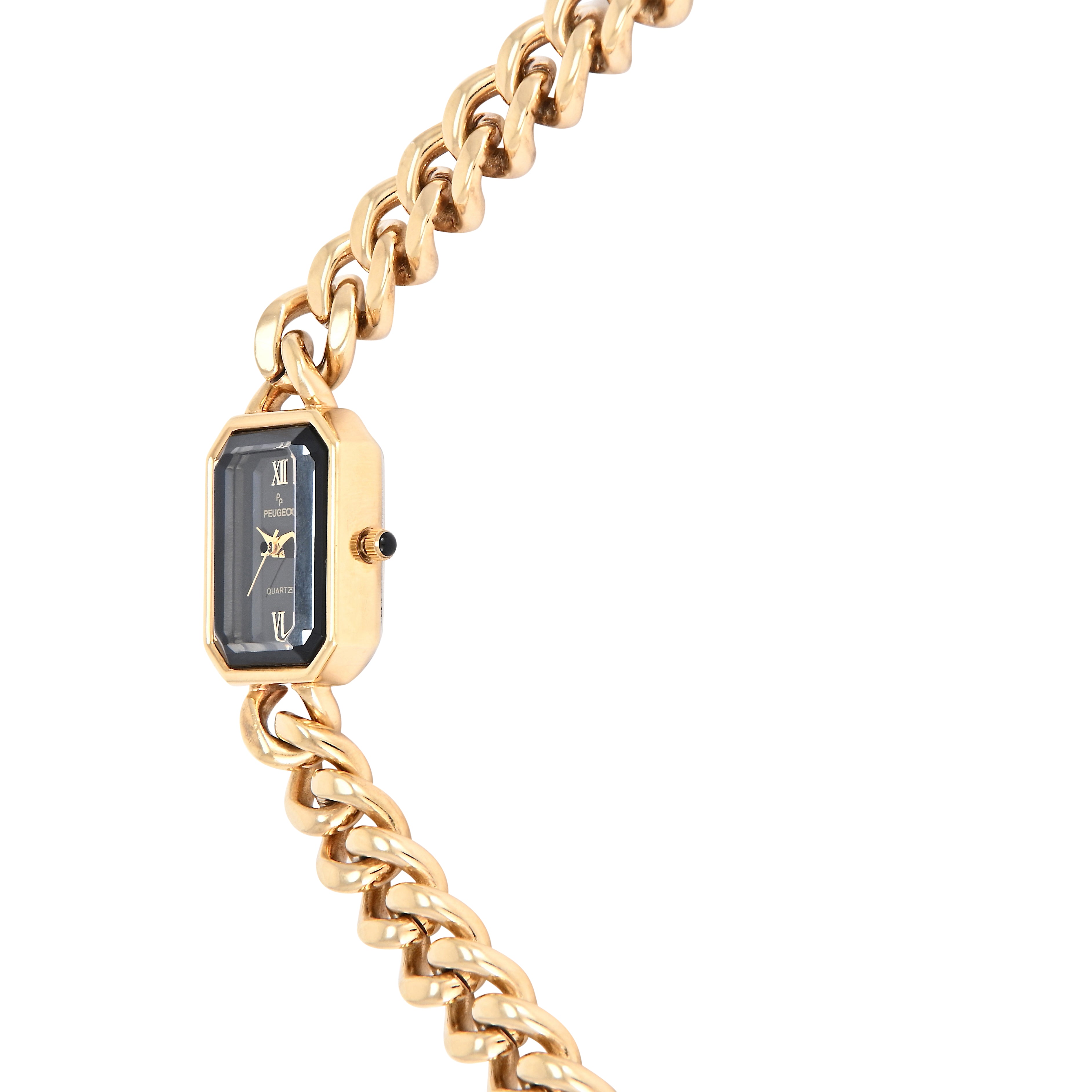 Women's 14K Gold-Plated Rectangular Black Dial Link Bracelet Watch
