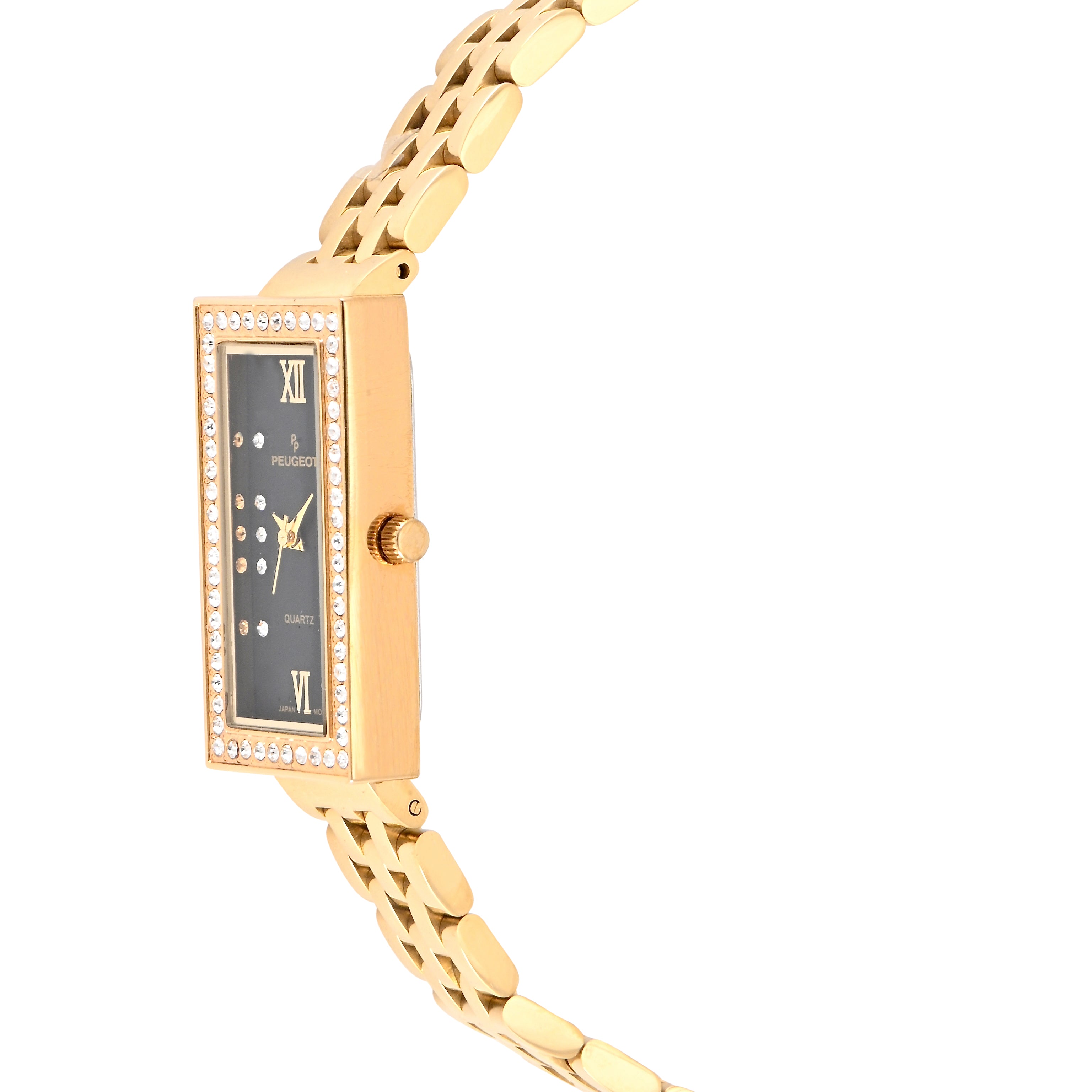 Women's 35x20mm Black Crystal Bezel Watch with Stainless Steel Bracelet