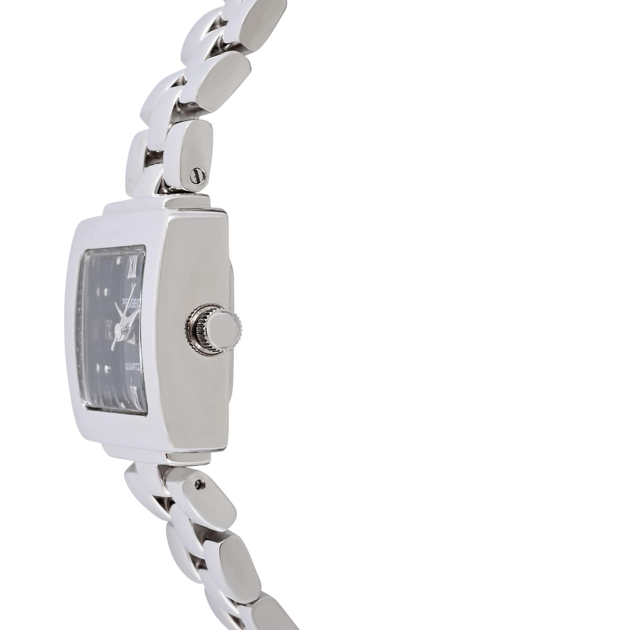 Womens 20mm Silver-Tone Square Case Watch-Midnight Black Dial