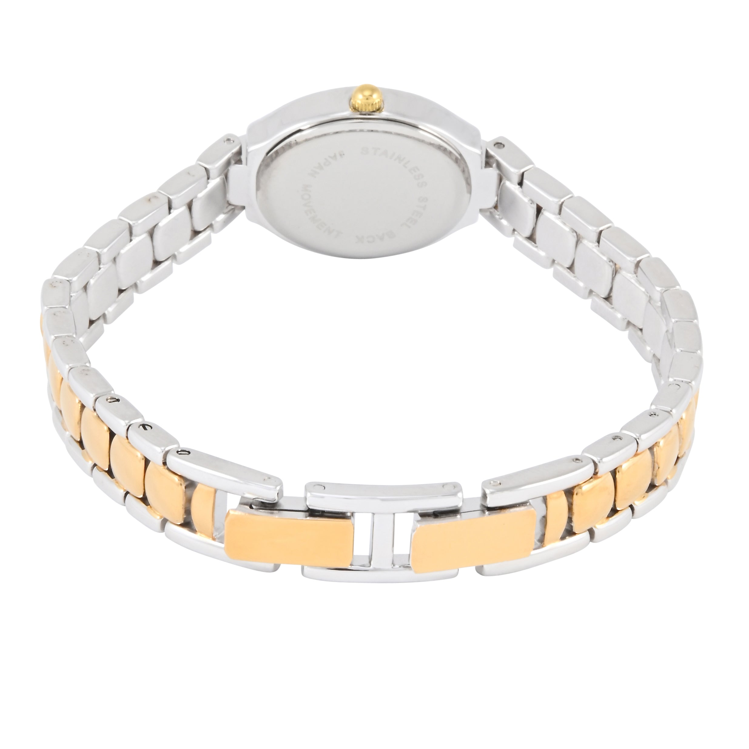 Womens Two-Tone Oval Dial Watch with Diamond Bezel and Two-Tone Bracelet