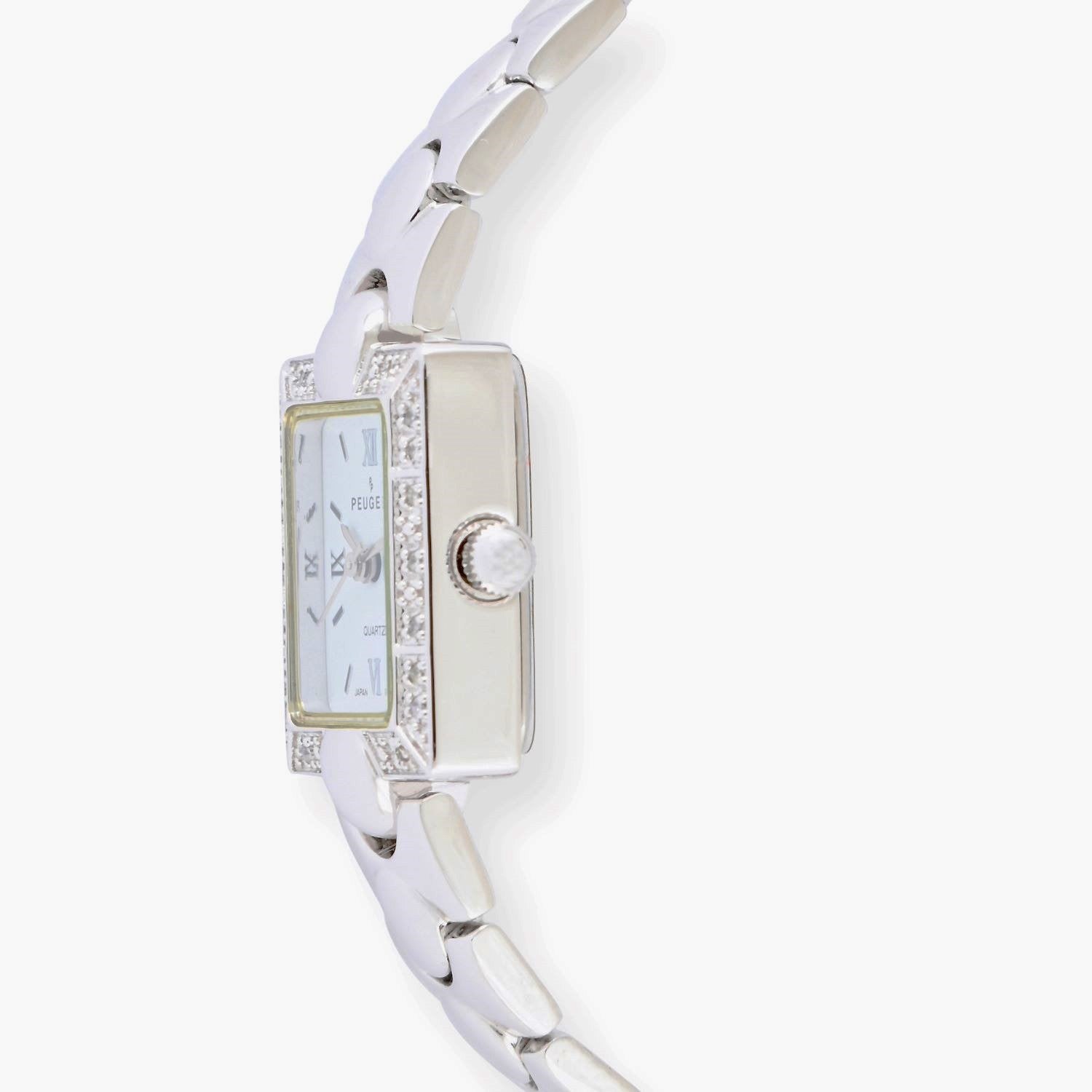 Women's 20mm Square Silver-Tone Watch with Genuine Diamond Bezel