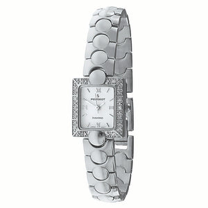 Women's 20x19mm Square Silver-Tone Watch with Genuine Diamond Bezel
