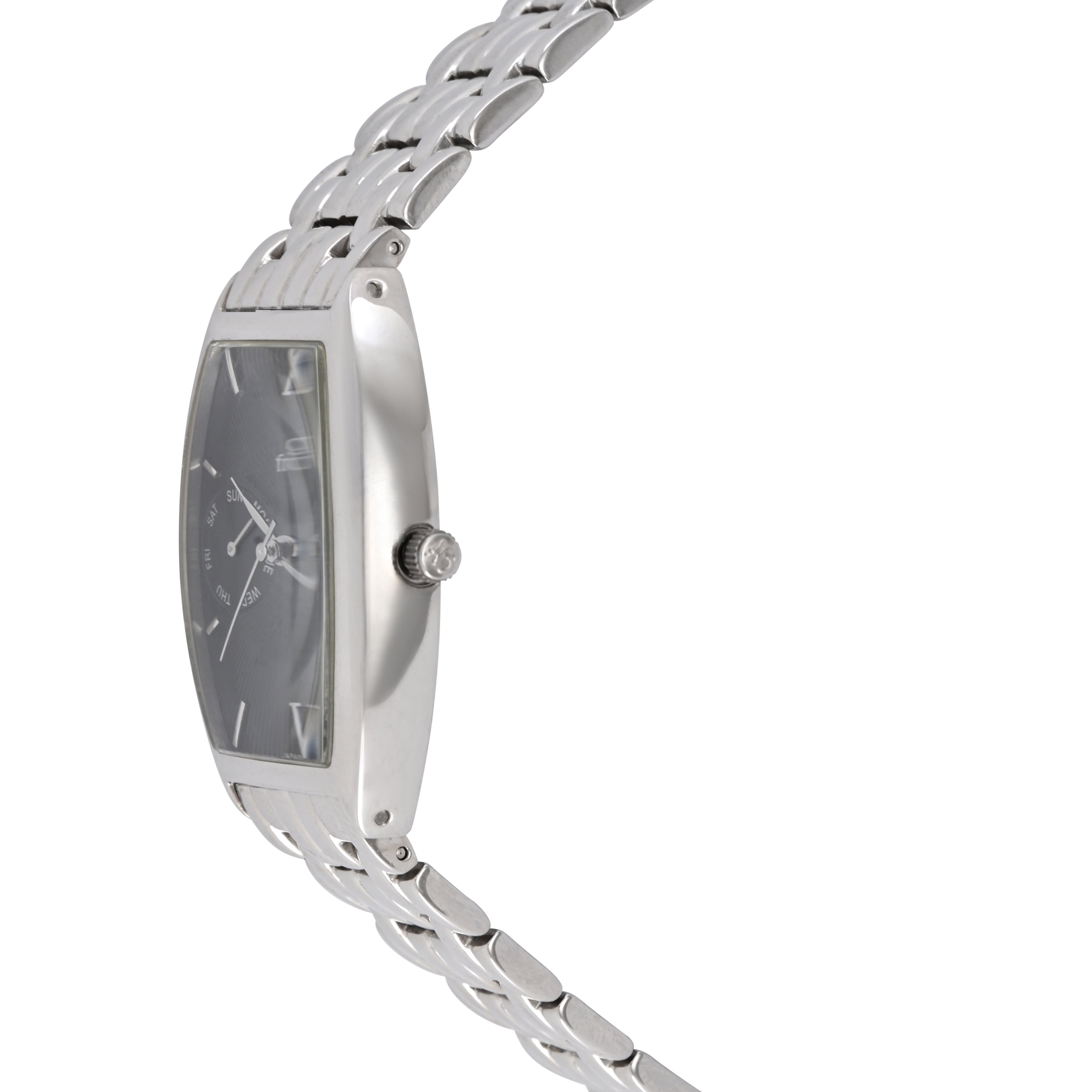 Gino Franco Mens Black Sleek Barrel Shaped Stainless Steel Watch with Day-Date Features