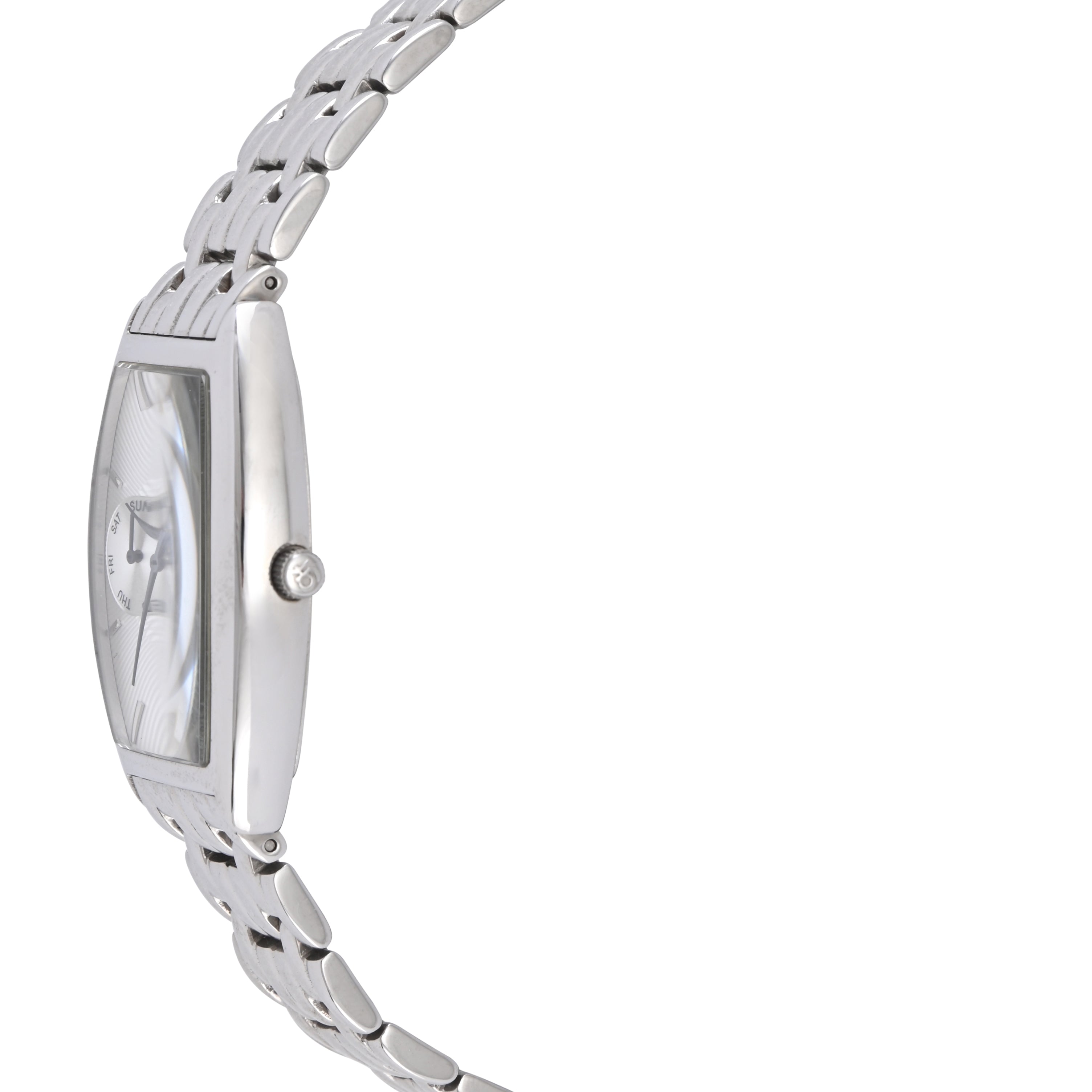 Gino Franco Mens Silver Sleek Barrel Shaped Stainless Steel Watch with Day-Date Features