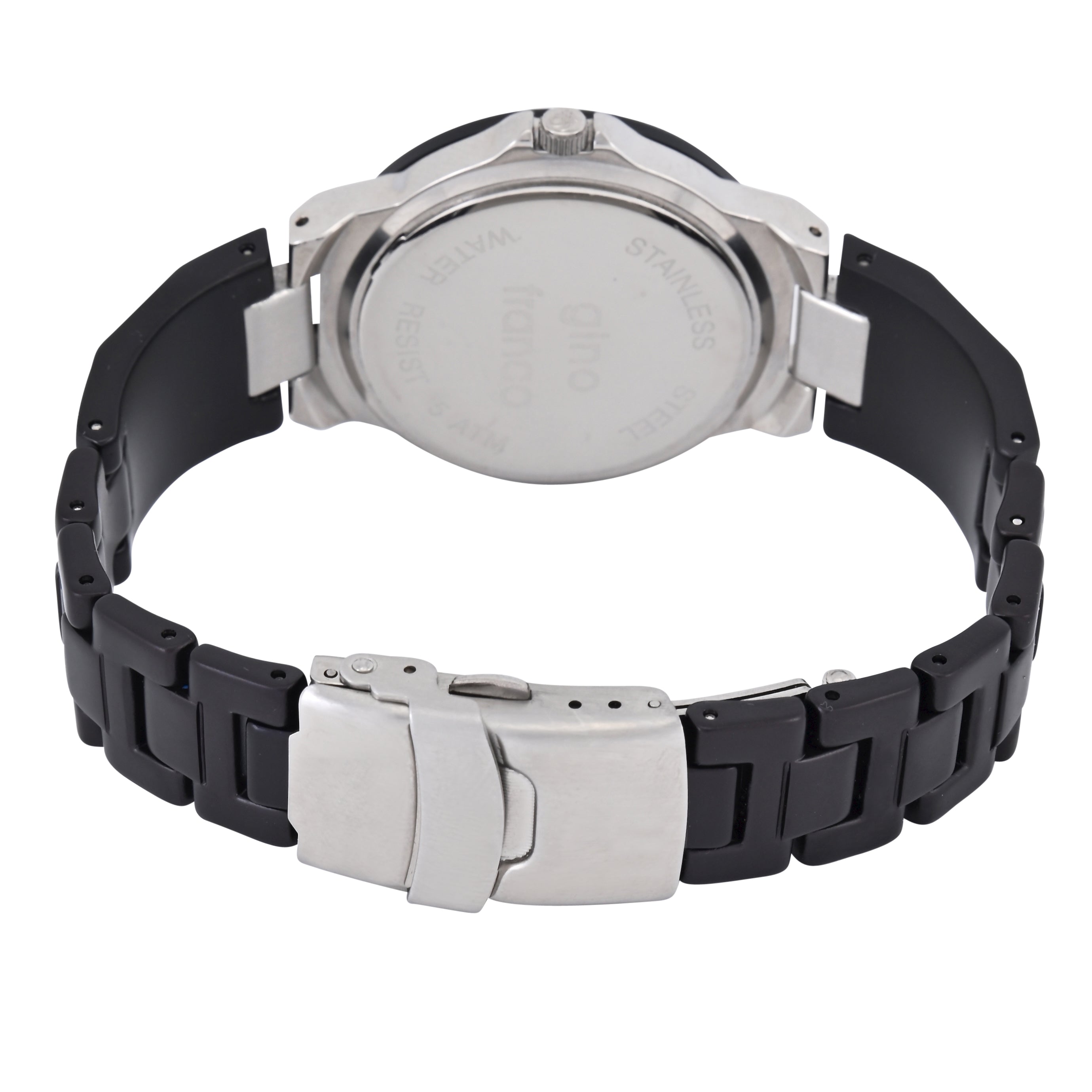 Gino Franco Mens Stainless Steel Round 35mm Matte Black PVD Plated Calendar Watch