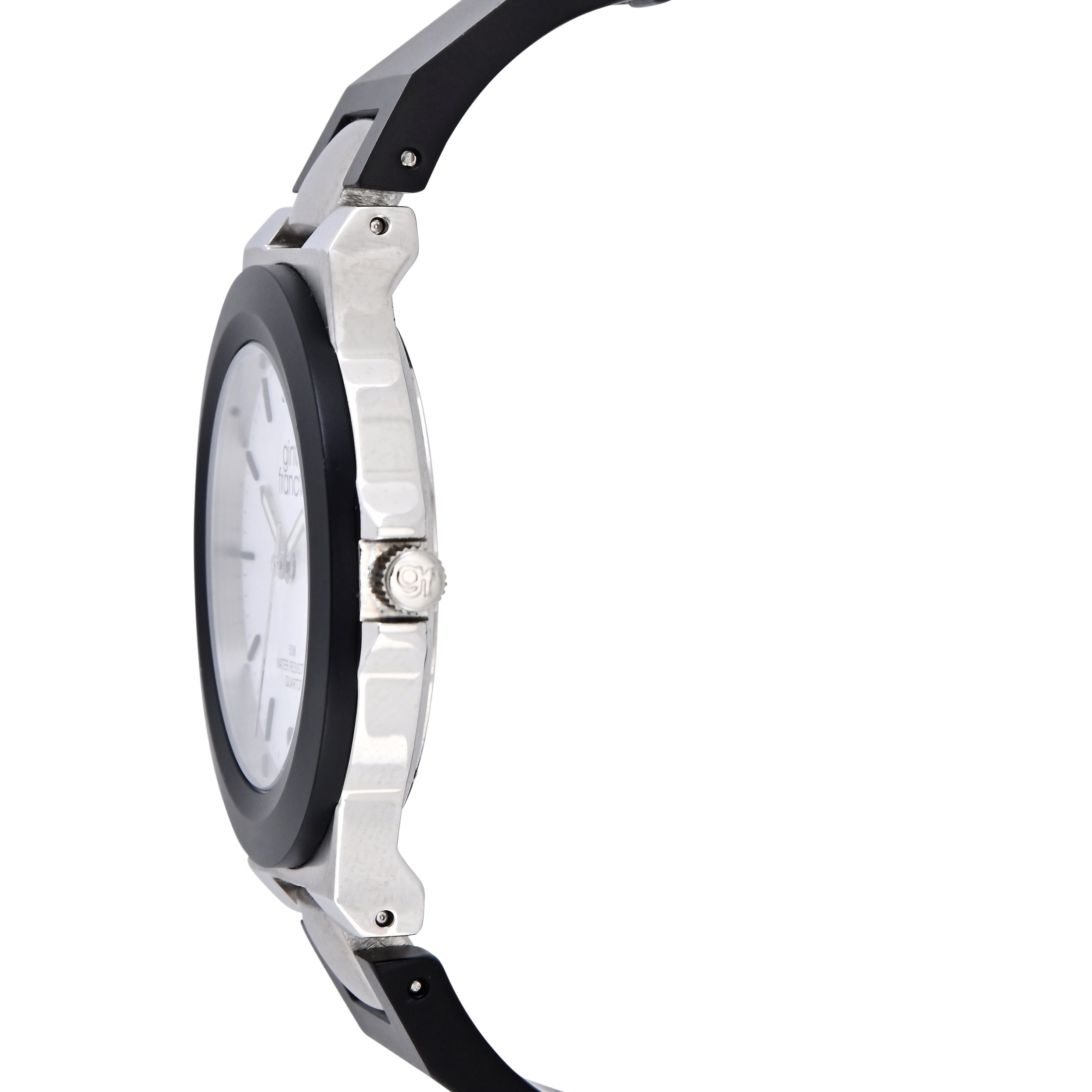 Gino Franco Mens Stainless Steel Round 35mm Matte Black PVD Plated Calendar Watch