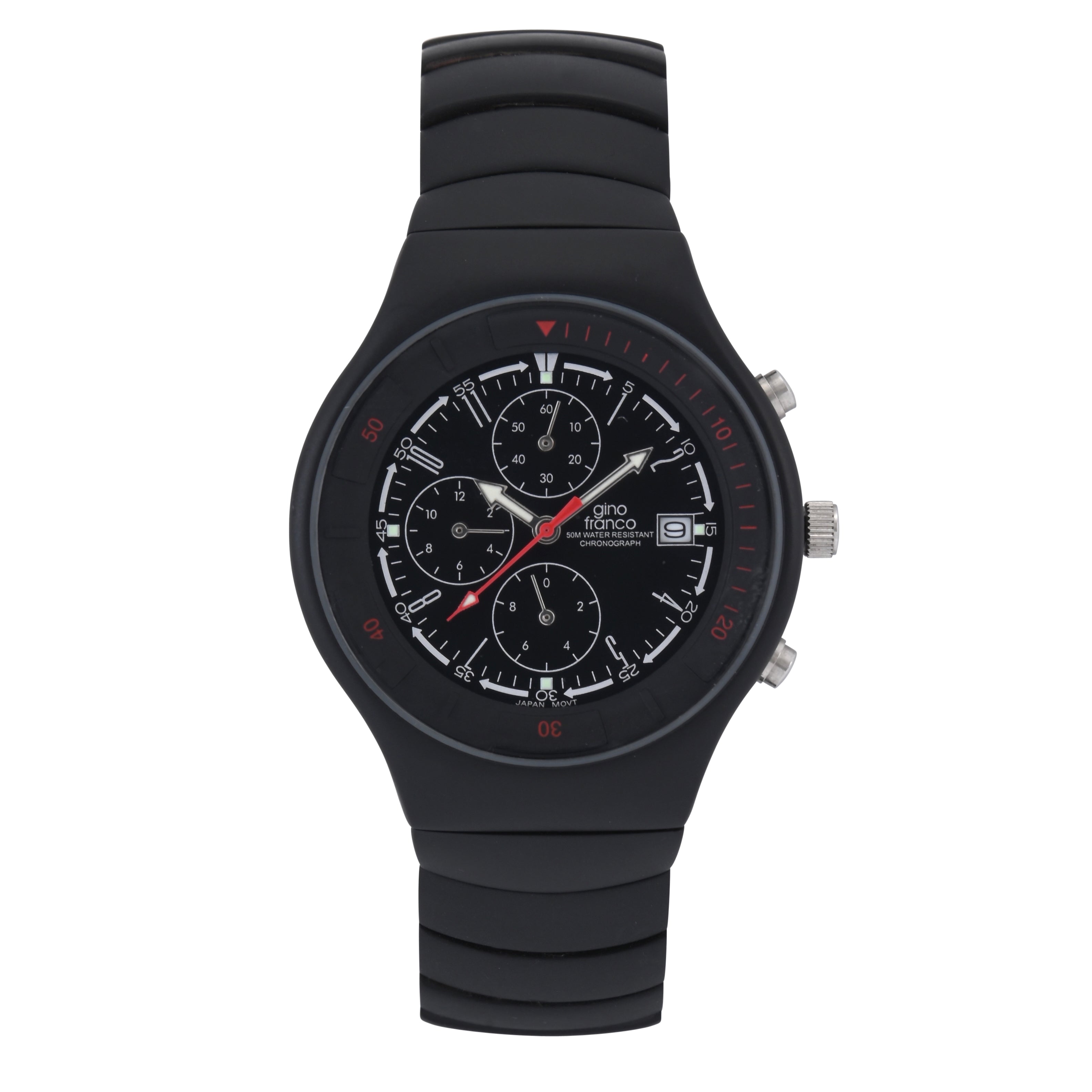 Gino Franco Mens Black Dial Mirano Round Chronograph Black Ion-Plated Watch