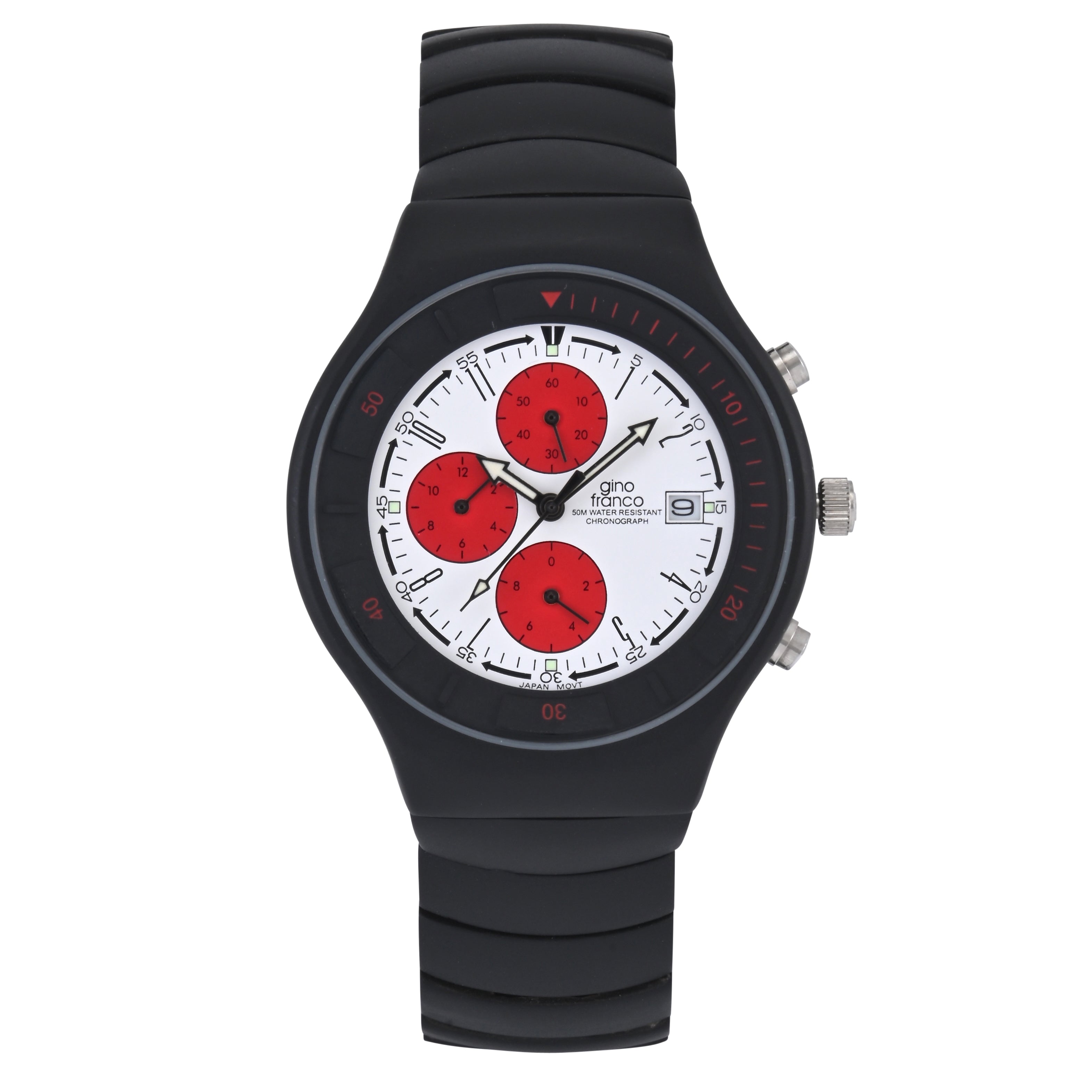 Gino Franco Mens White Dial Mirano Round Chronograph Black Ion-Plated Watch